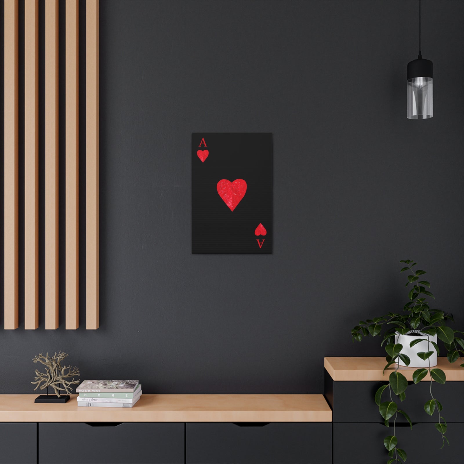 Ace Of Hearts Black Surface Playing Card Canvas Wall Art for Home Decor Ready-to-Hang-Express Your Love Gifts