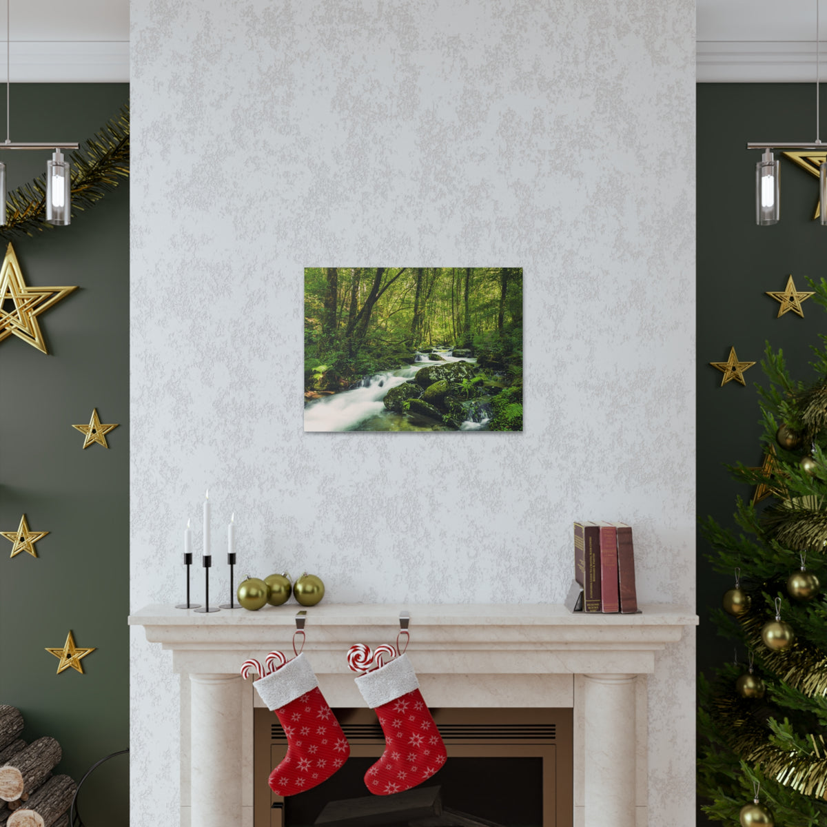 Green Forest River Nature Wilderness Photography Canvas Wall Art for Home Decor Ready-to-Hang-Express Your Love Gifts