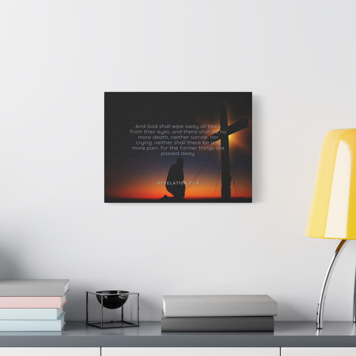 Scripture Canvas All Tears Revelation 21:4 Christian Wall Art Bible Verse Print Ready to Hang-Express Your Love Gifts