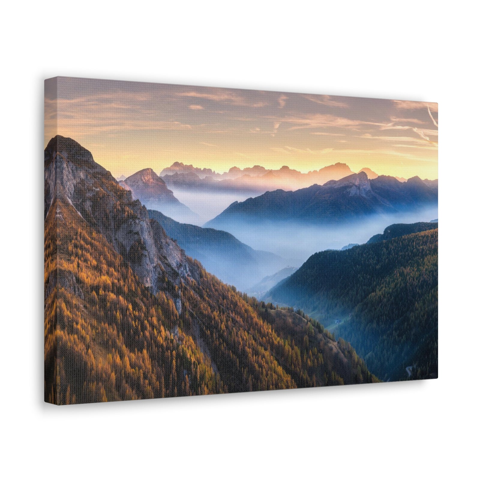 Golden Mountains Misty Nature Wilderness Photography Canvas Wall Art for Home Decor Ready-to-Hang-Express Your Love Gifts