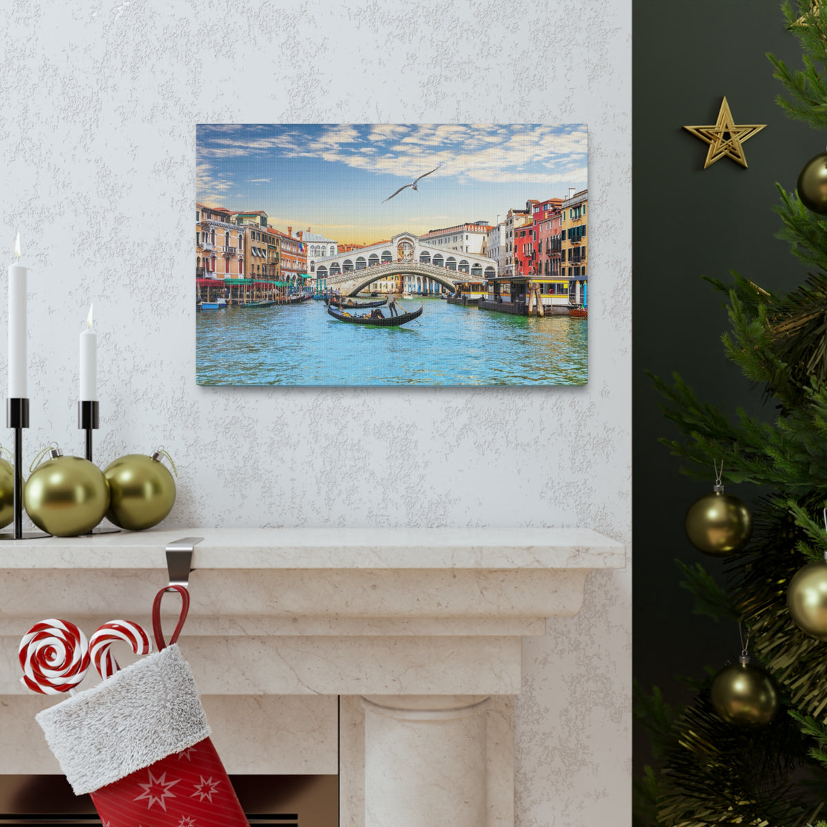 Venice Rialto Bridge Nature Wilderness Photography Canvas Wall Art for Home Decor Ready-to-Hang-Express Your Love Gifts