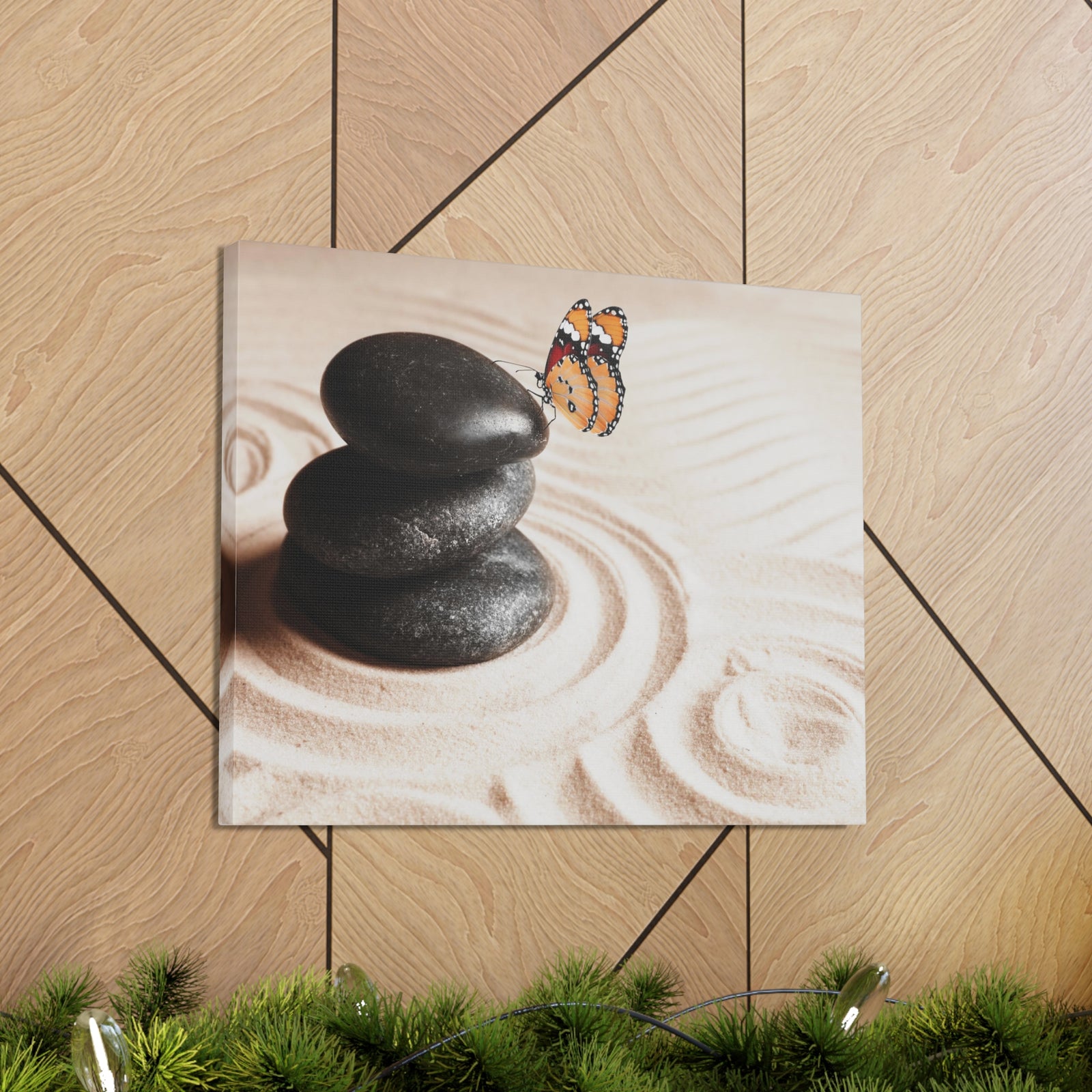 Stones on Sand Forest Floral Nature Photography Canvas Wall Art for Home Decor Ready-to-Hang-Express Your Love Gifts