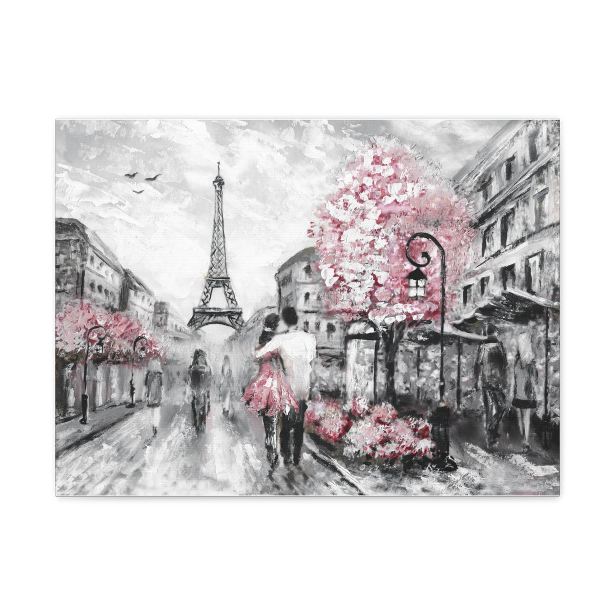 Couple Hug Pink Paris France Canvas Artwork High-Quality Breathtaking French City for Home Decor Ready to Hang-Express Your Love Gifts