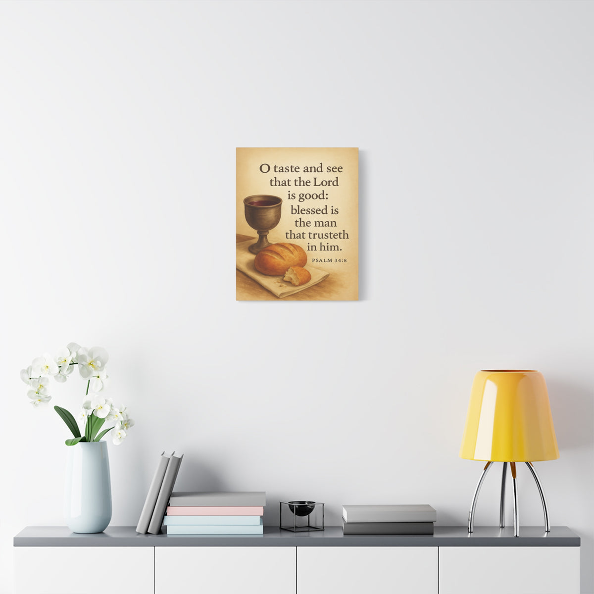 Bible Verse Canvas Psalm 34:8 Christian Home Décor Wall Art Scripture Ready to Hang Faith Print-Express Your Love Gifts