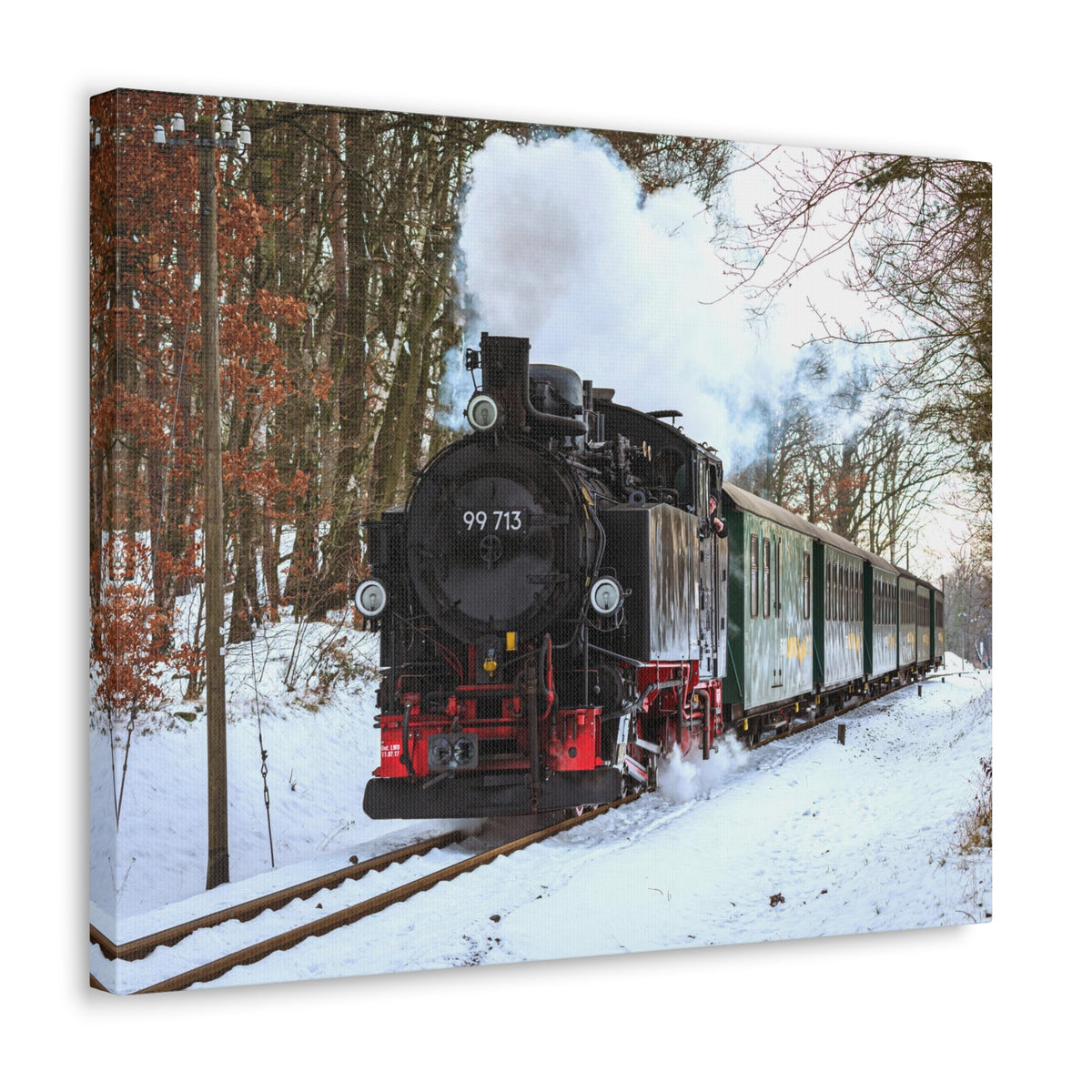 Steam Train Winter White Smoke Modern Multicolor Scenic Nature Photography Canvas Home Office Decor Ready to Hang-Express Your Love Gifts