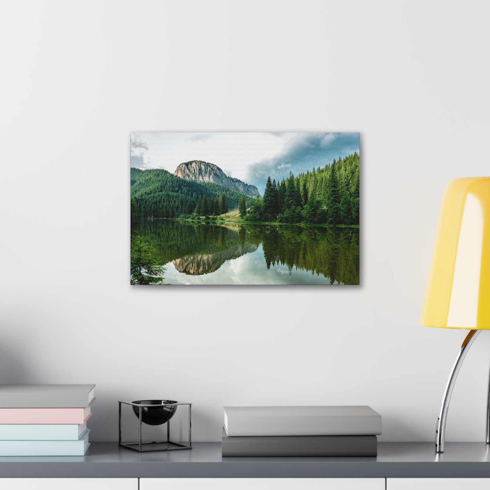 Green Forest With Lake Reflection Nature Wilderness Photography Canvas Wall Art for Home Decor Ready-to-Hang-Express Your Love Gifts