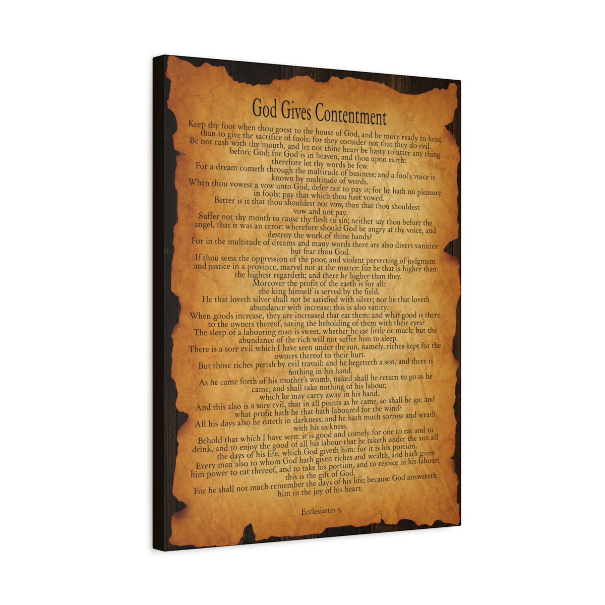 Scripture Walls God Gives Contentment Ecclesiastes 5 Gold Brown Bible Verse Canvas Christian Wall Art Ready to Hang-Express Your Love Gifts