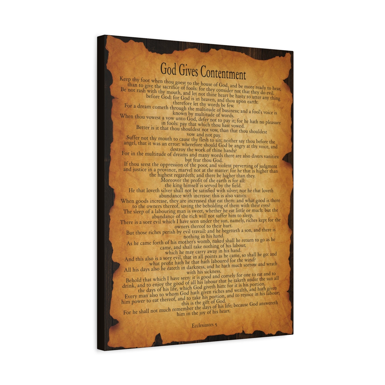 Scripture Walls God Gives Contentment Ecclesiastes 5 Gold Brown Bible Verse Canvas Christian Wall Art Ready to Hang-Express Your Love Gifts
