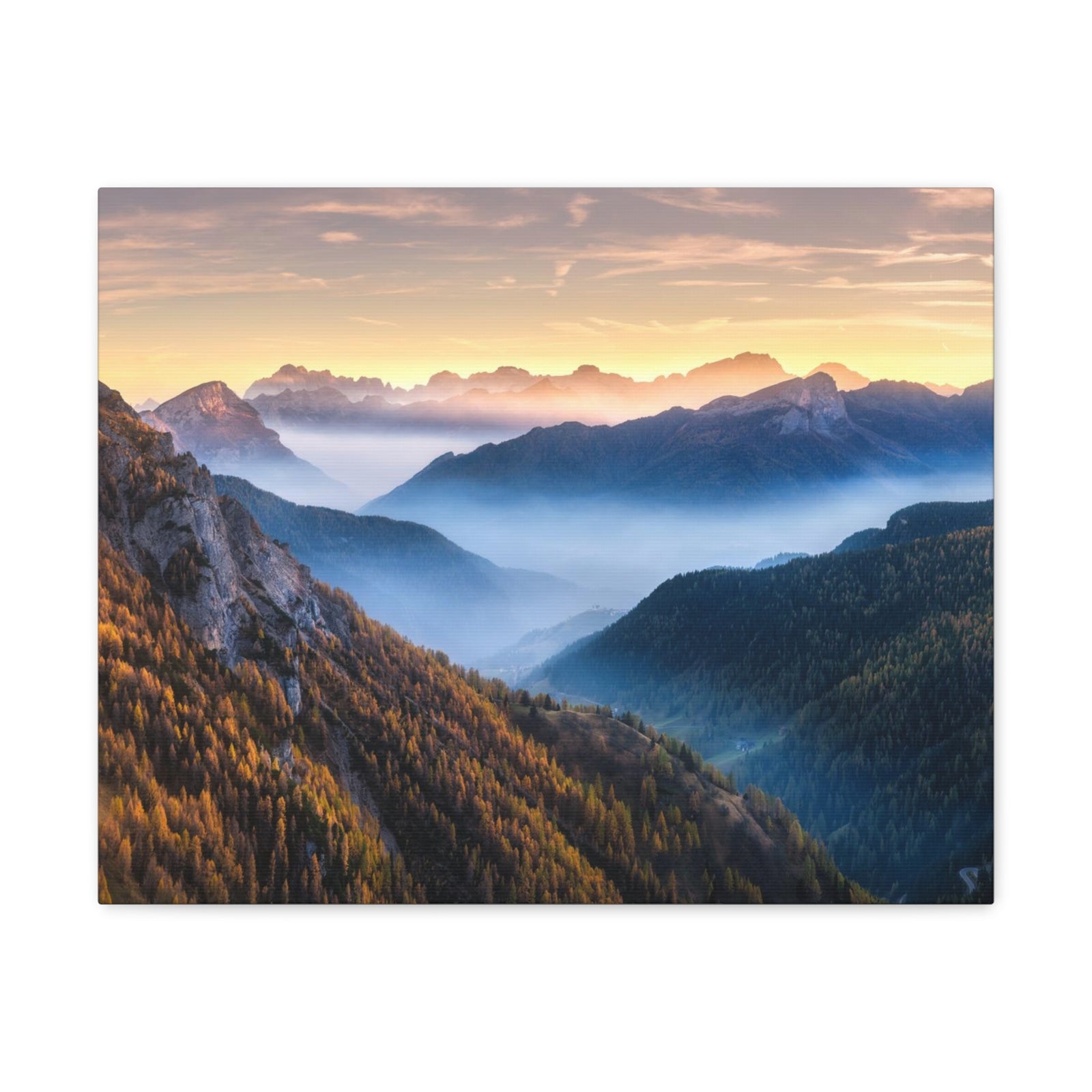 Golden Mountains Misty Nature Wilderness Photography Canvas Wall Art for Home Decor Ready-to-Hang-Express Your Love Gifts