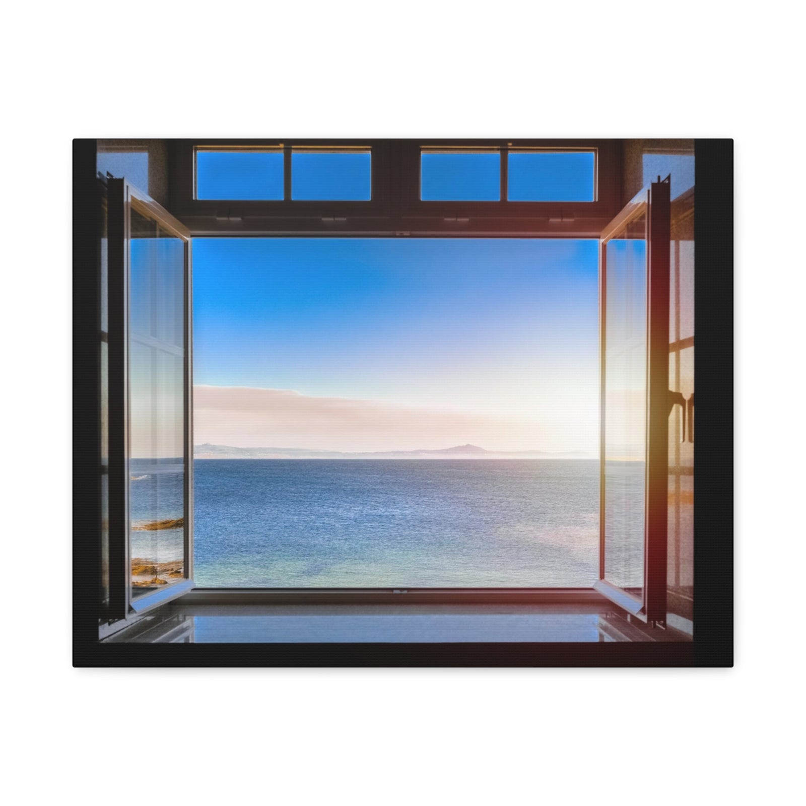 Dark Room Sunset Sea View Open Window Ocean Canvas Wall Art for Home Decor Ready-to-Hang-Express Your Love Gifts
