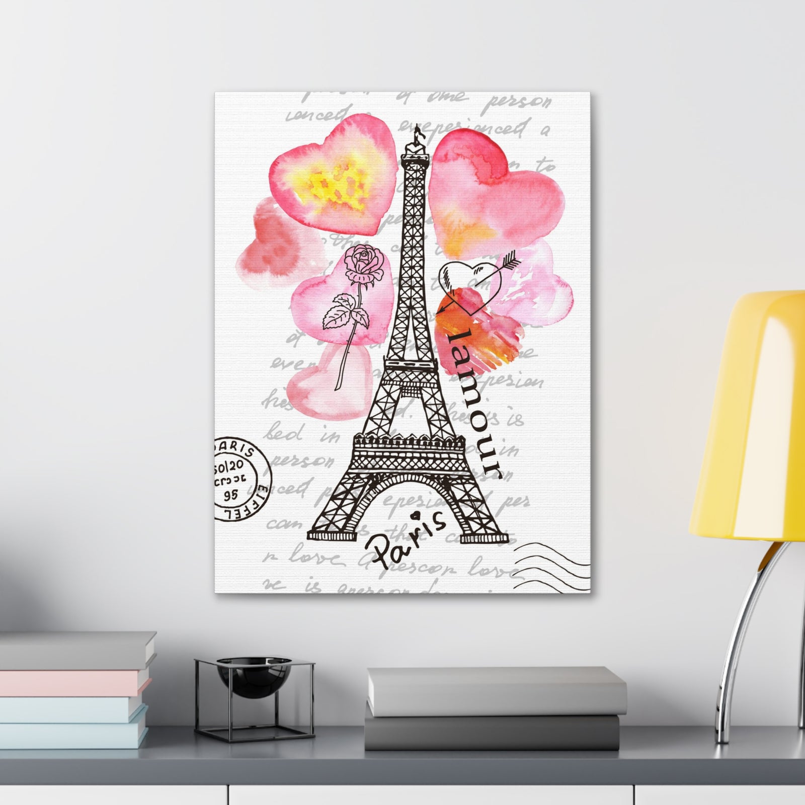 Pink Heart Eiffel Tower Paris France Canvas Artwork High-Quality Breathtaking French City for Home Decor Ready to Hang-Express Your Love Gifts