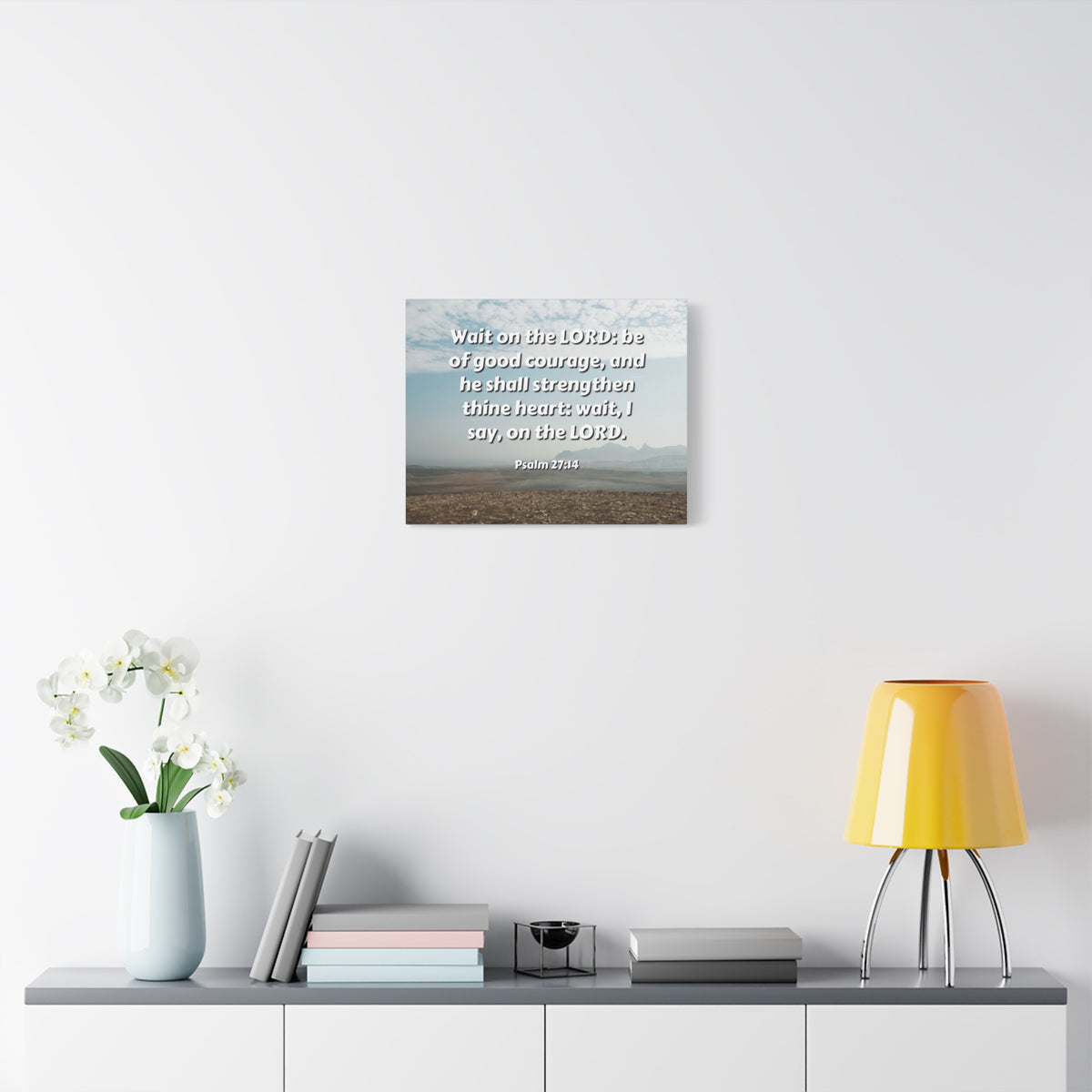 Scripture Canvas Strengthen Thine Heart Psalms 27:14 Christian Wall Art Bible Verse Print Ready to Hang-Express Your Love Gifts