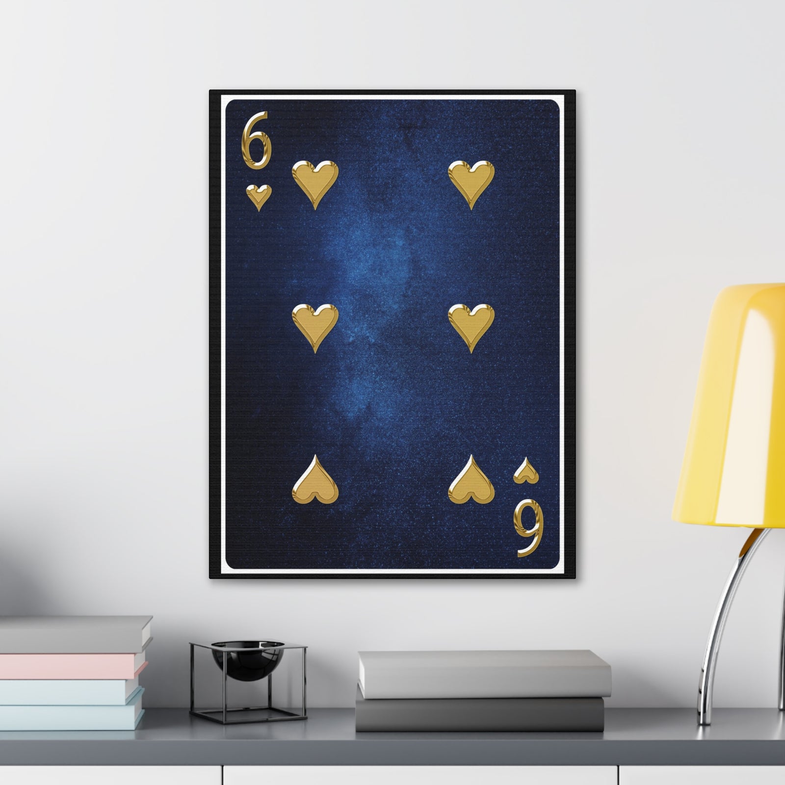 Six Of Hearts Space Background Playing Card Canvas Wall Art for Home Decor Ready-to-Hang-Express Your Love Gifts