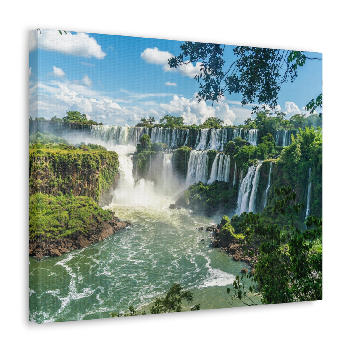 Green Jungle Cascading Waterfall Nature Wilderness Photography Canvas Wall Art for Home Decor Ready-to-Hang-Express Your Love Gifts