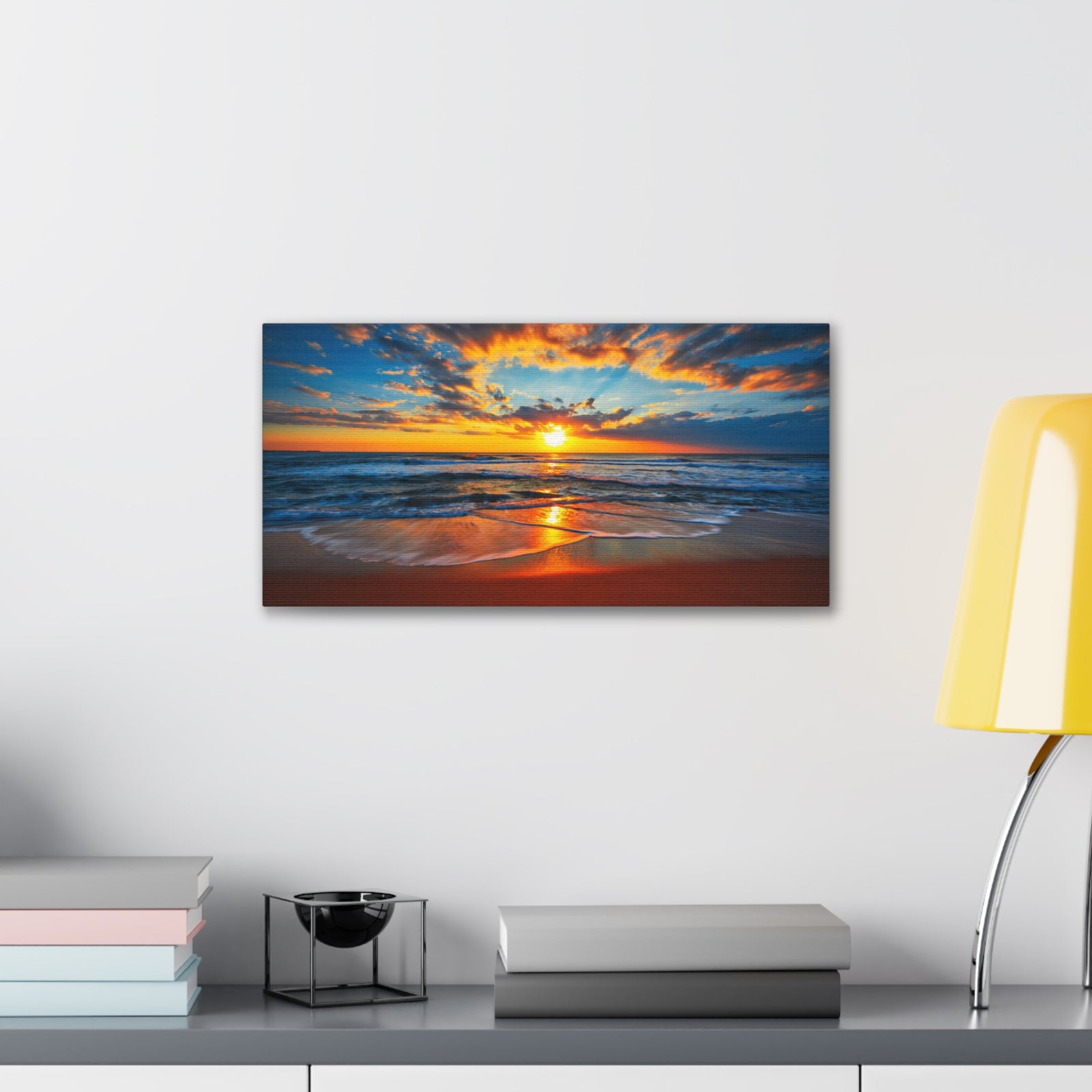 Sunrise On The Beach Ocean Canvas Wall Art for Home Decor Ready-to-Hang-Express Your Love Gifts