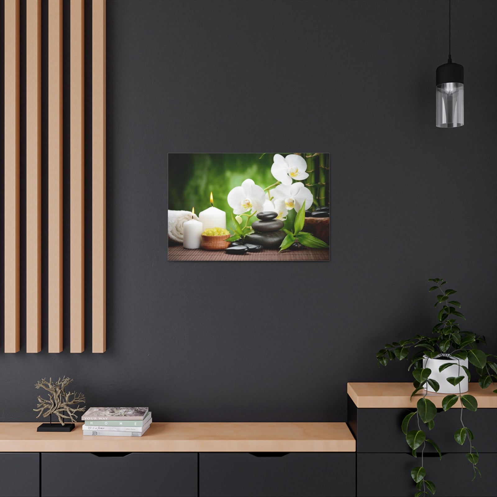 Zen Stones and Orchid Forest Floral Nature Photography Canvas Wall Art for Home Decor Ready-to-Hang-Express Your Love Gifts
