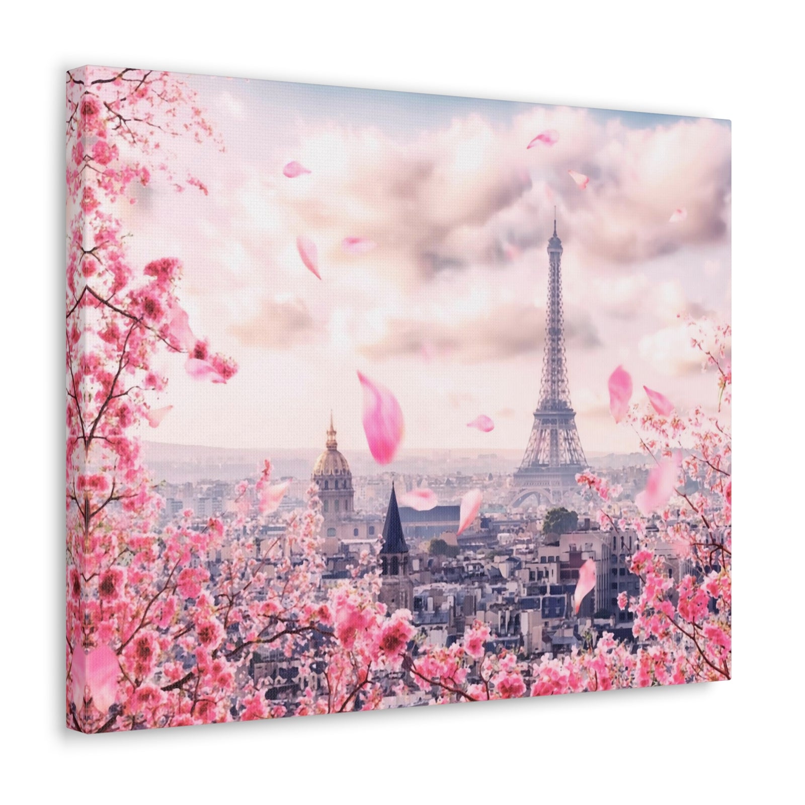 Paris Pink Tree Eiffel Tower France Canvas Artwork High-Quality Breathtaking French City for Home Decor Ready to Hang-Express Your Love Gifts