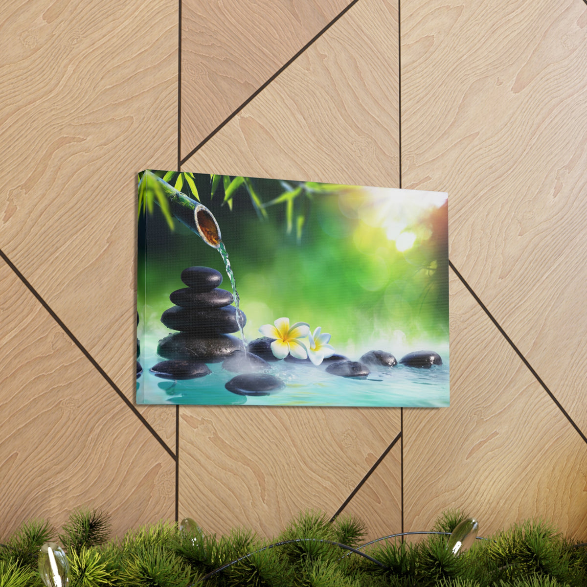Plumeria Flowers in Fountain Forest Floral Nature Photography Canvas Wall Art for Home Decor Ready-to-Hang-Express Your Love Gifts