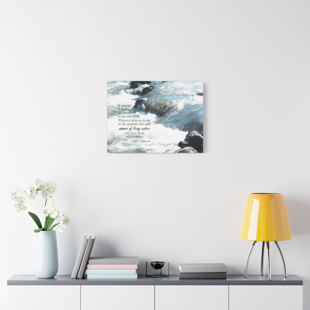 Scripture Canvas Rivers Of Living Water John 7:38 Christian Wall Art Bible Verse Print Ready to Hang-Express Your Love Gifts