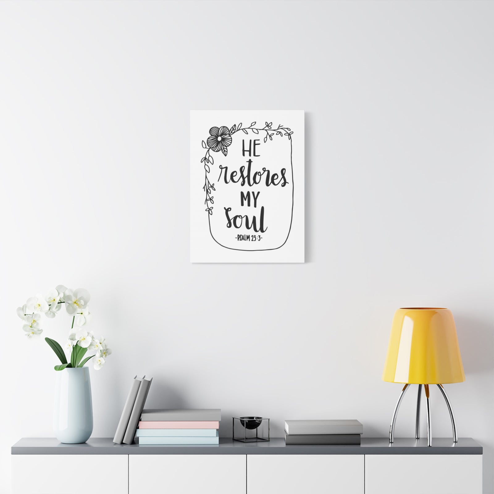 Scripture Canvas He Restores My Soul Psalm 23:3 Christian Wall Art Bible Verse Print Ready to Hang-Express Your Love Gifts