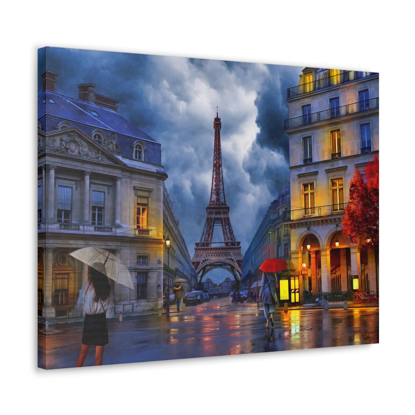 Paris Street View Red Umbrella Eiffel Tower France Canvas Artwork High-Quality Breathtaking French City for Home Decor Ready to Hang-Express Your Love Gifts