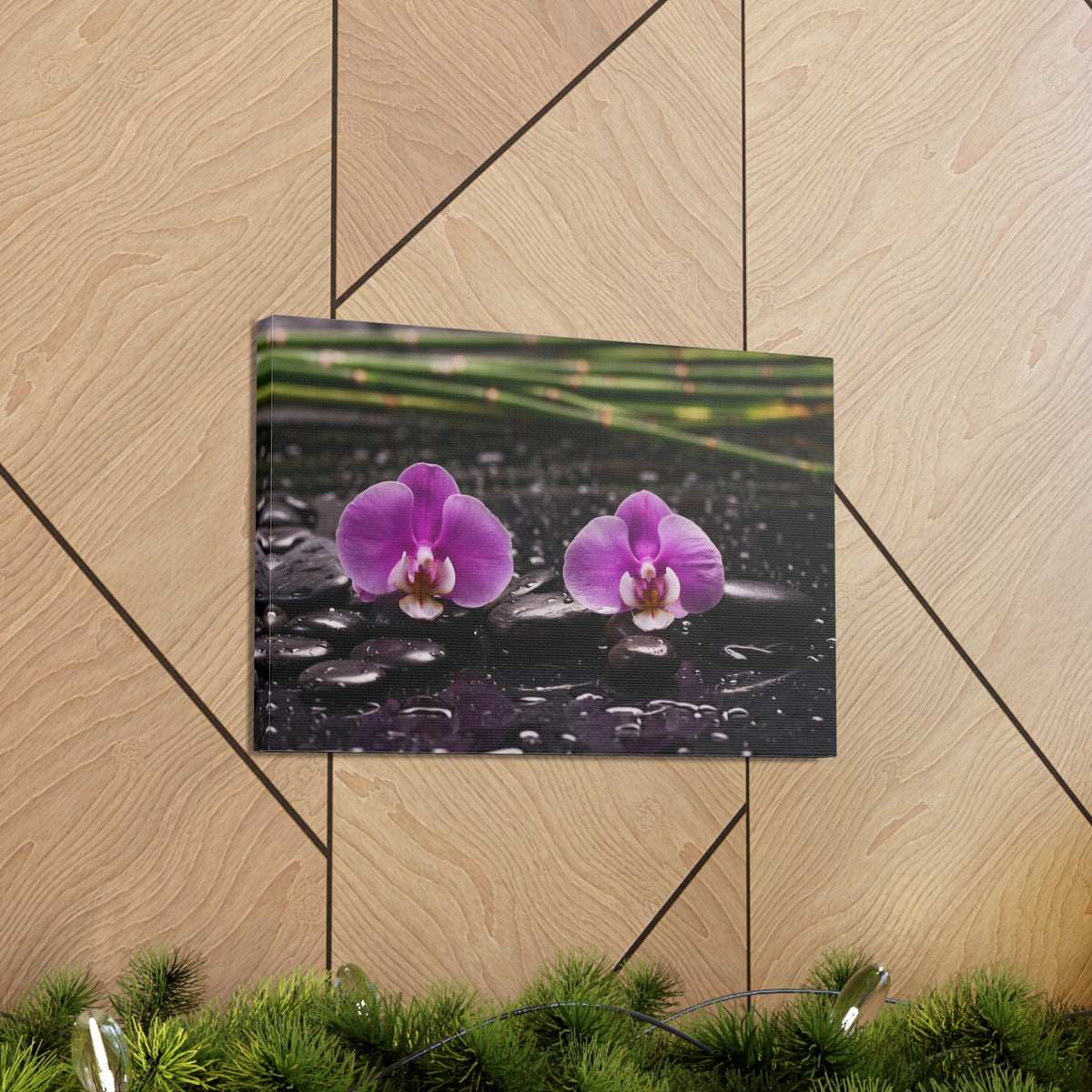 Two Pink Orchid Forest Floral Nature Photography Canvas Wall Art for Home Decor Ready-to-Hang-Express Your Love Gifts