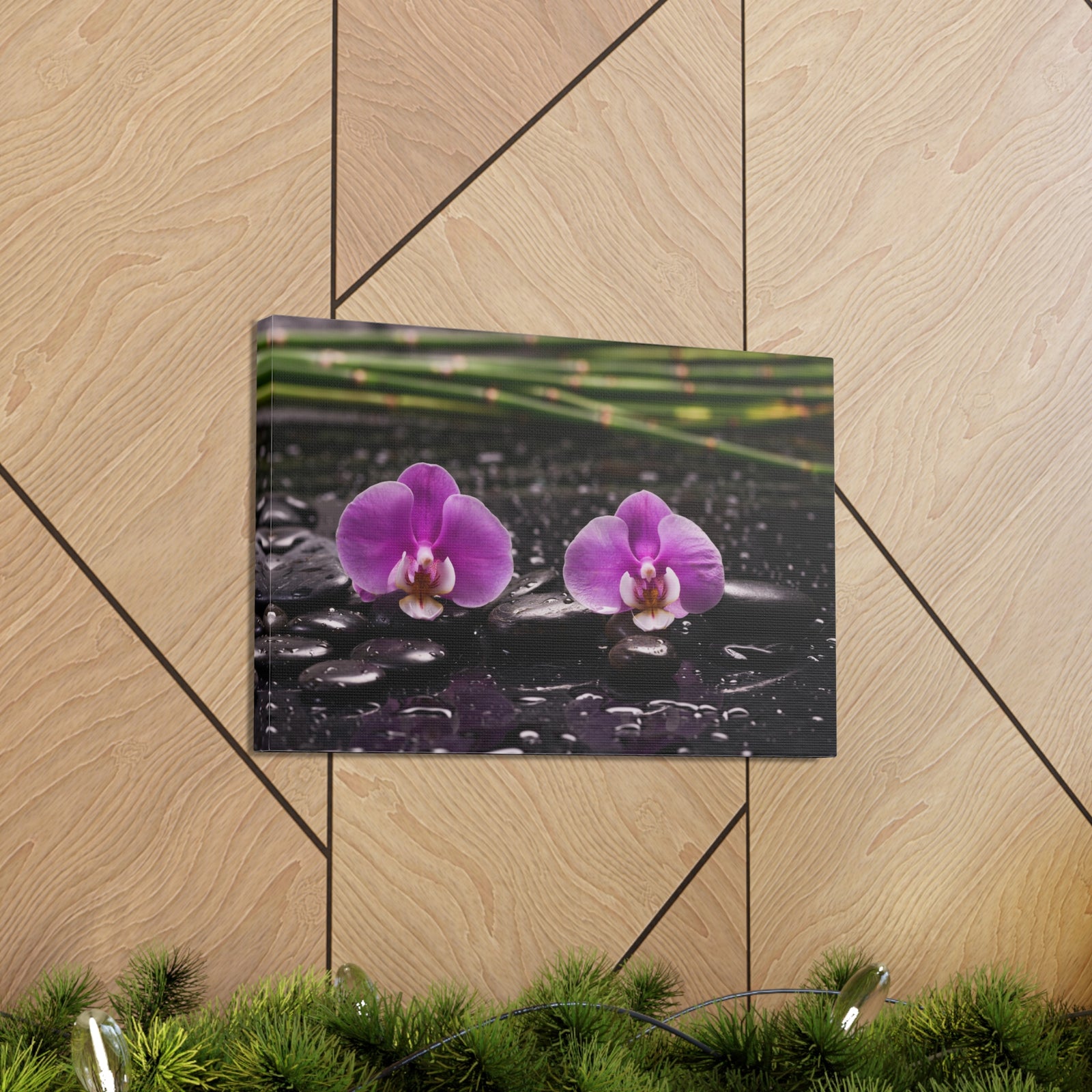 Two Pink Orchid Forest Floral Nature Photography Canvas Wall Art for Home Decor Ready-to-Hang-Express Your Love Gifts