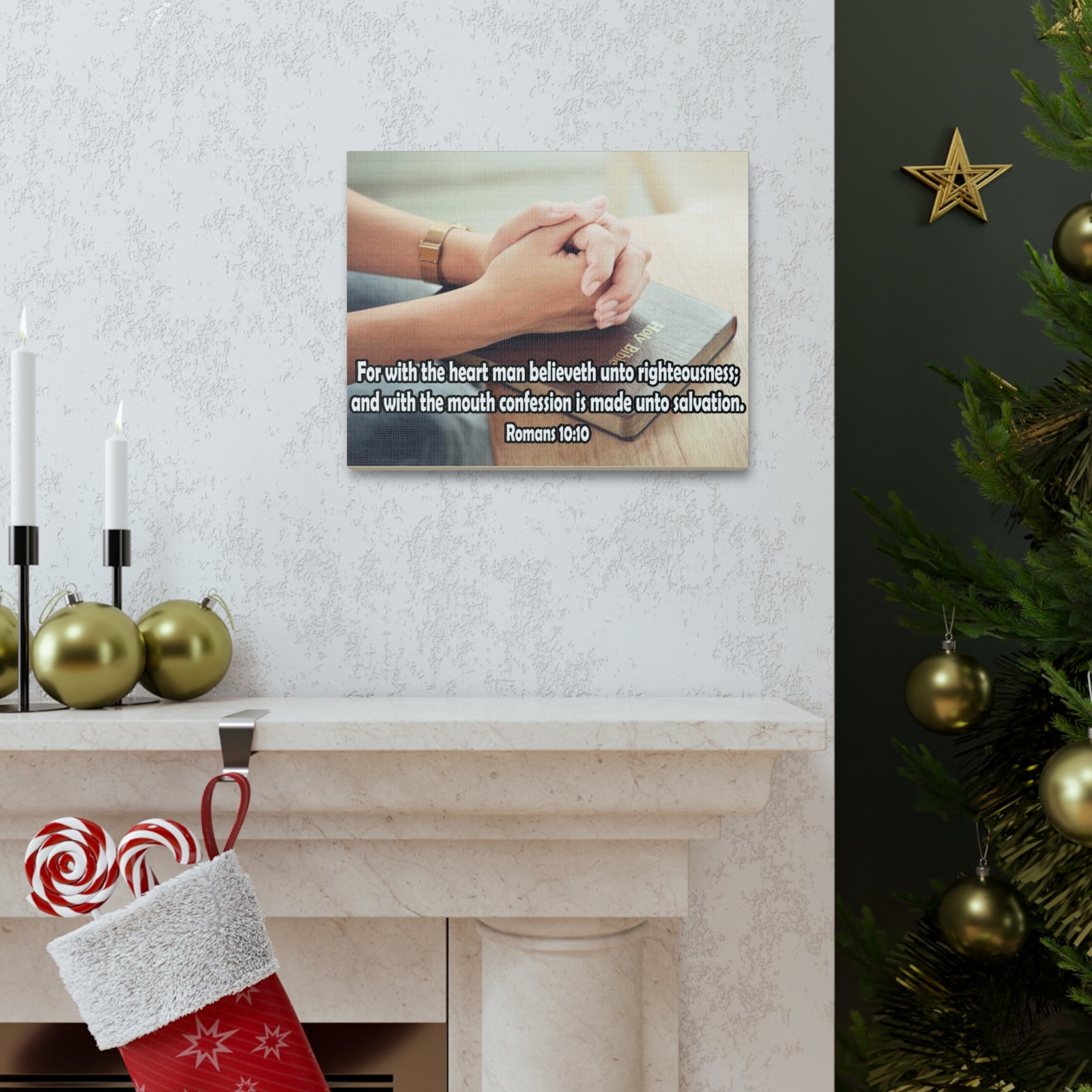 Bible Verse Canvas Convention is Unto Romans 10:10 Christian Home Décor Wall Art Scripture Ready to Hang Faith Print-Express Your Love Gifts