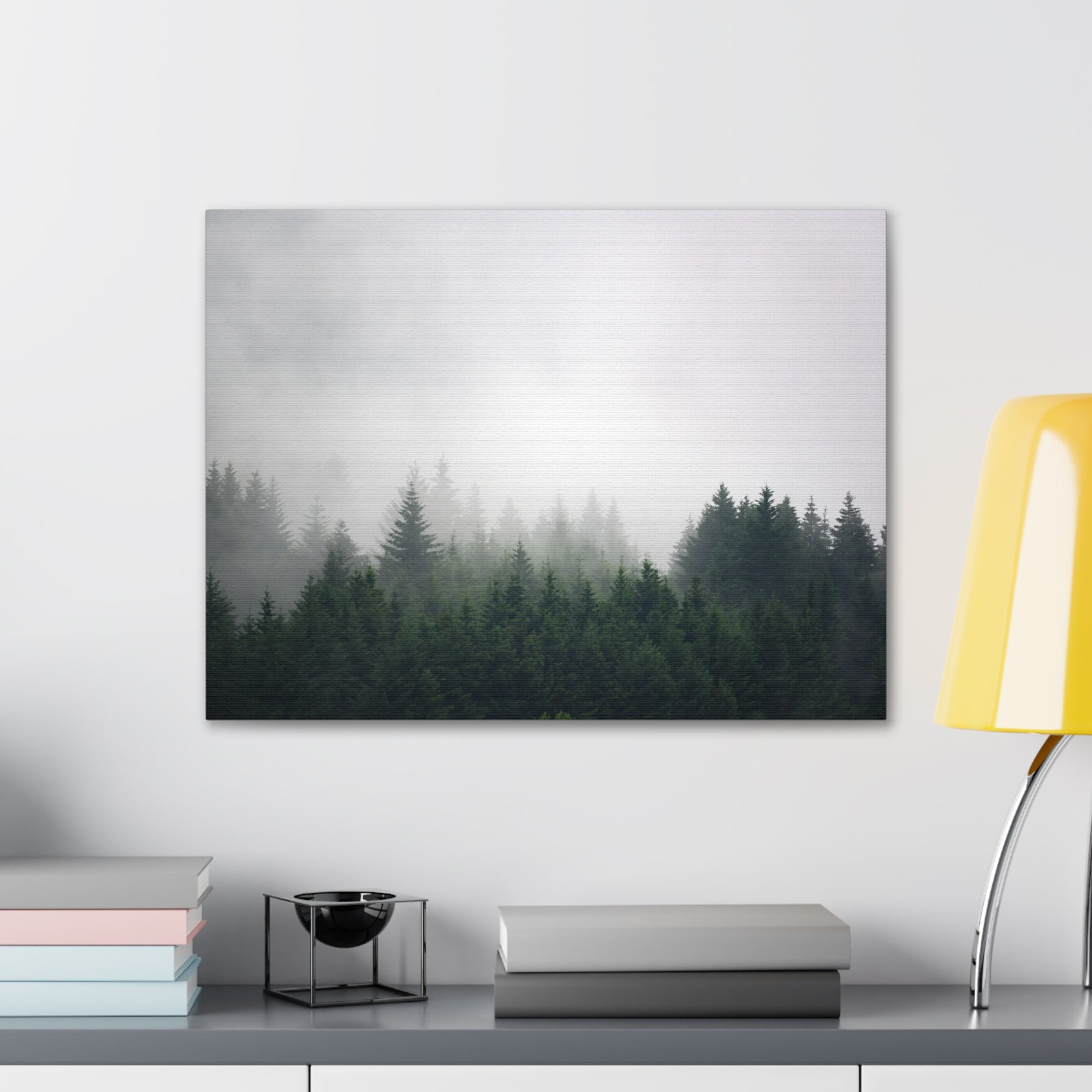 Foggy Dark Forest Nature Wilderness Photography Canvas Wall Art for Home Decor Ready-to-Hang-Express Your Love Gifts
