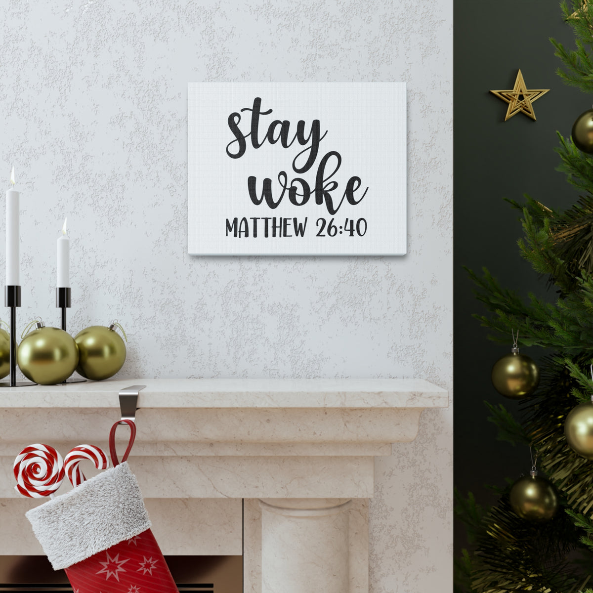 Scripture Walls Stay Woke Matthew 26:40 Bible Verse Canvas Christian Wall Art Ready To Hang-Express Your Love Gifts