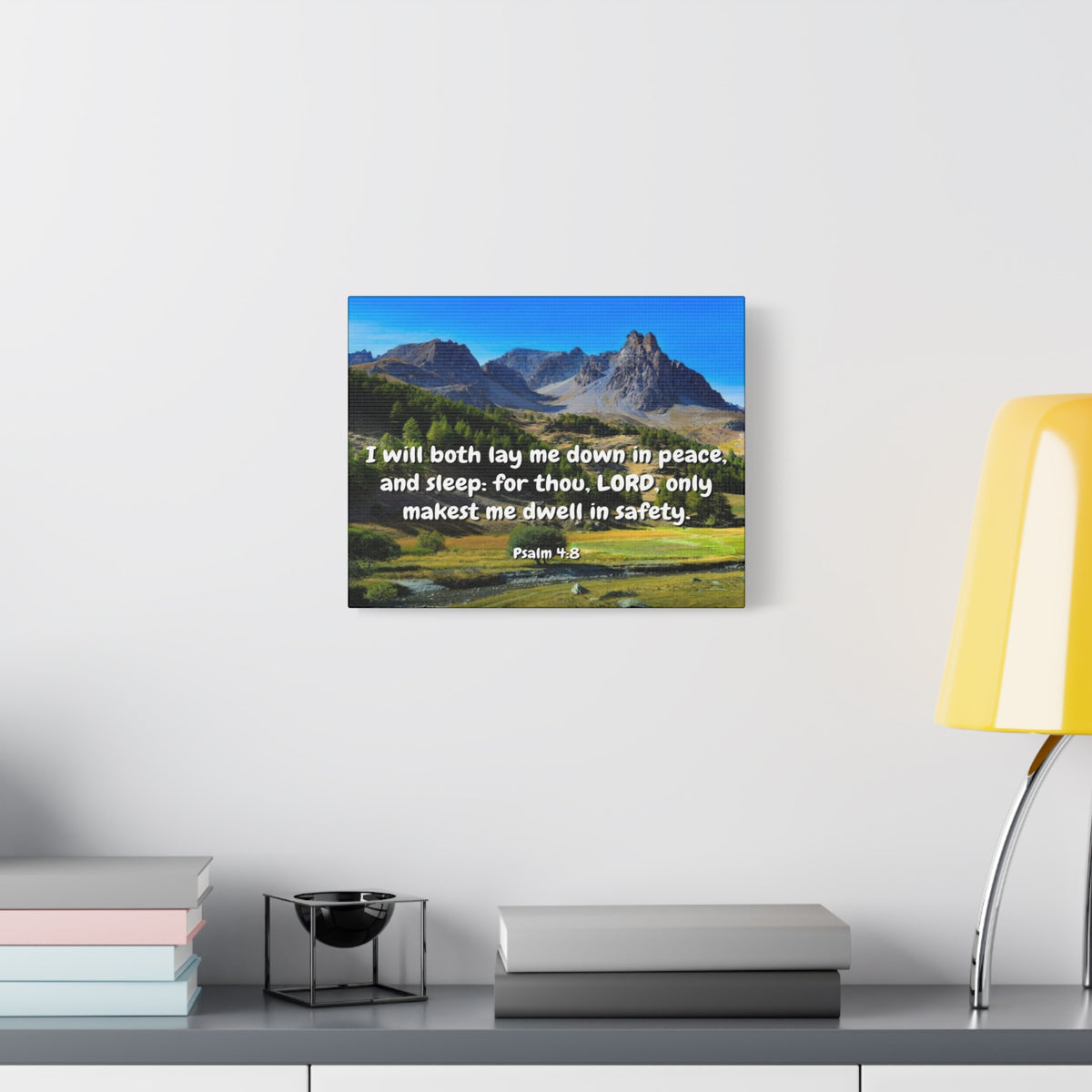 Scripture Canvas Dwell In Safety Psalms 4:8 Christian Wall Art Bible Verse Print Ready to Hang-Express Your Love Gifts