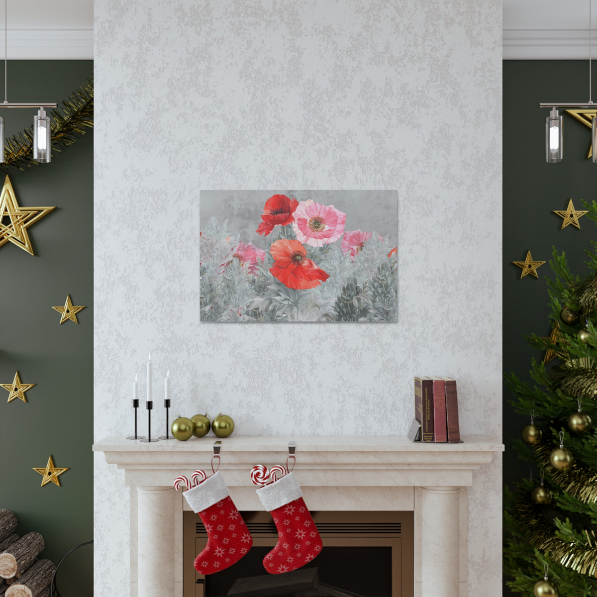 Poppies Flowers Illustration Flower Canvas Wall Art for Home Decor Ready-to-Hang-Express Your Love Gifts