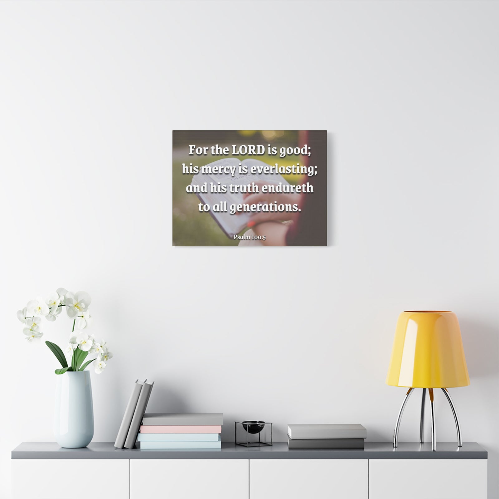 Scripture Canvas Mercy Is Everlasting Psalms 100:5 Christian Wall Art Bible Verse Print Ready to Hang-Express Your Love Gifts
