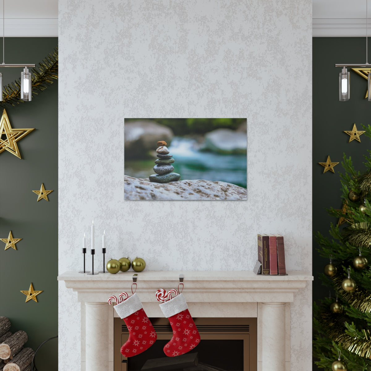 Rocks Stacked in Balance Forest Floral Nature Photography Canvas Wall Art for Home Decor Ready-to-Hang-Express Your Love Gifts