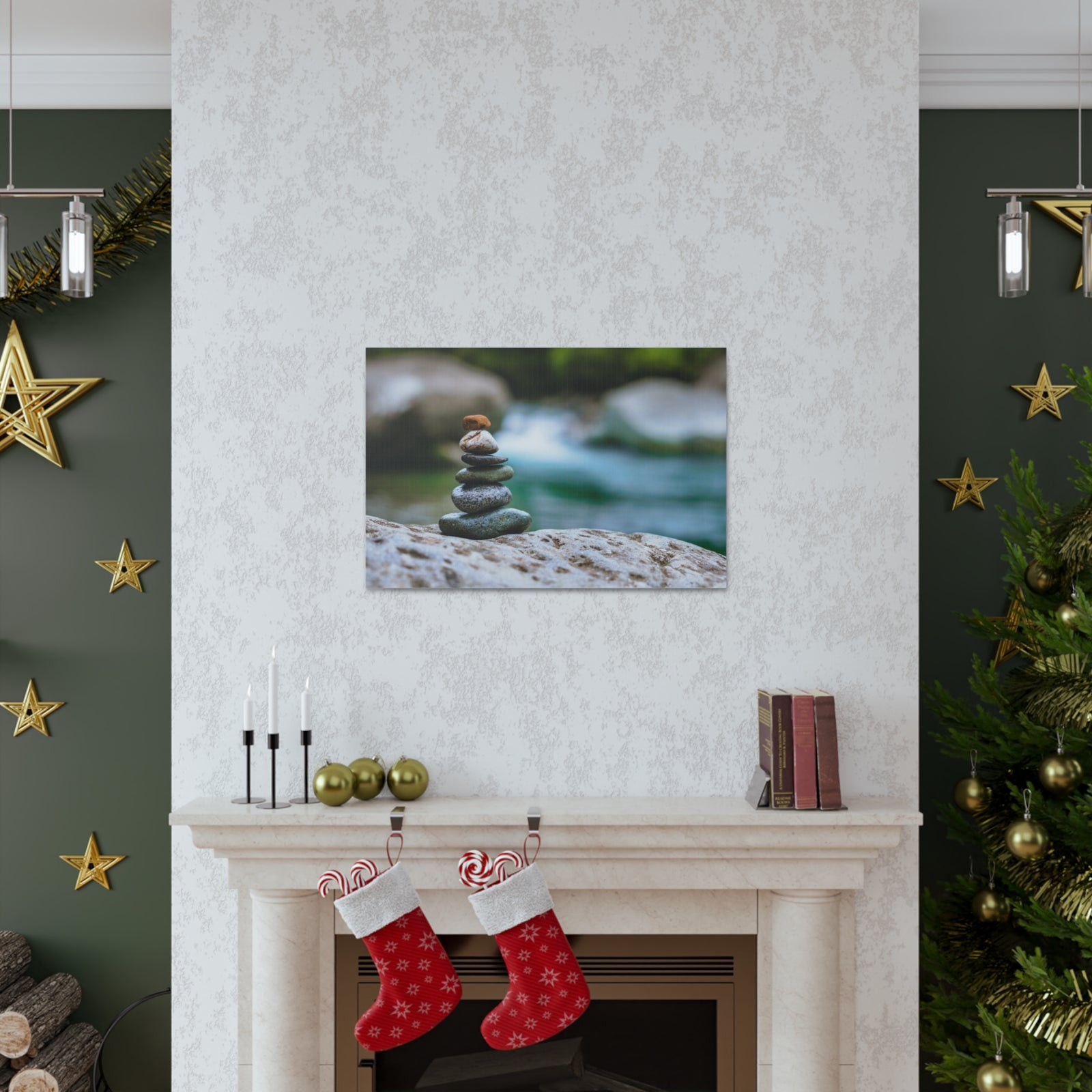 Rocks Stacked in Balance Forest Floral Nature Photography Canvas Wall Art for Home Decor Ready-to-Hang-Express Your Love Gifts