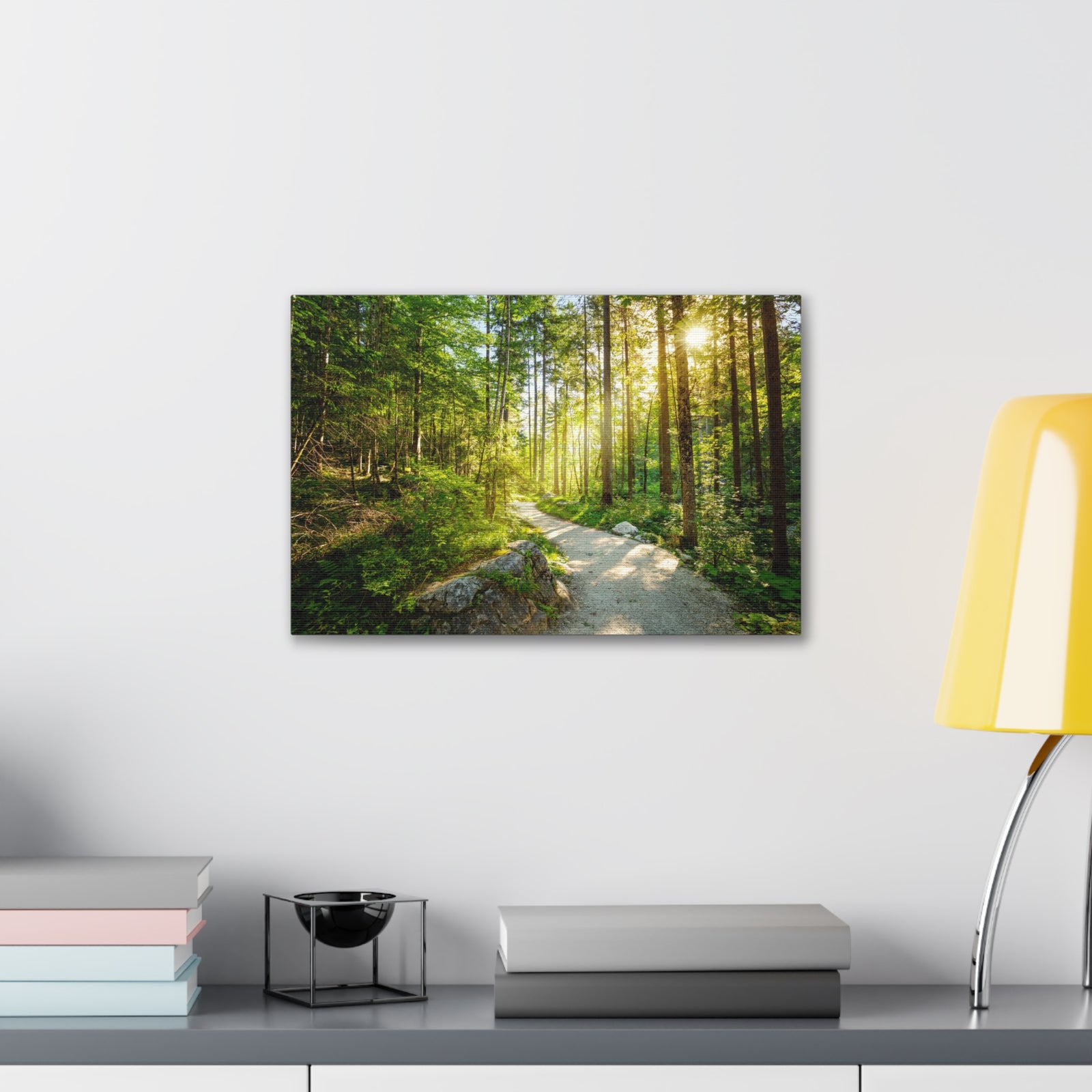 Sunlight Passing Through Green Forest Path Nature Wilderness Photography Canvas Wall Art for Home Decor Ready-to-Hang-Express Your Love Gifts