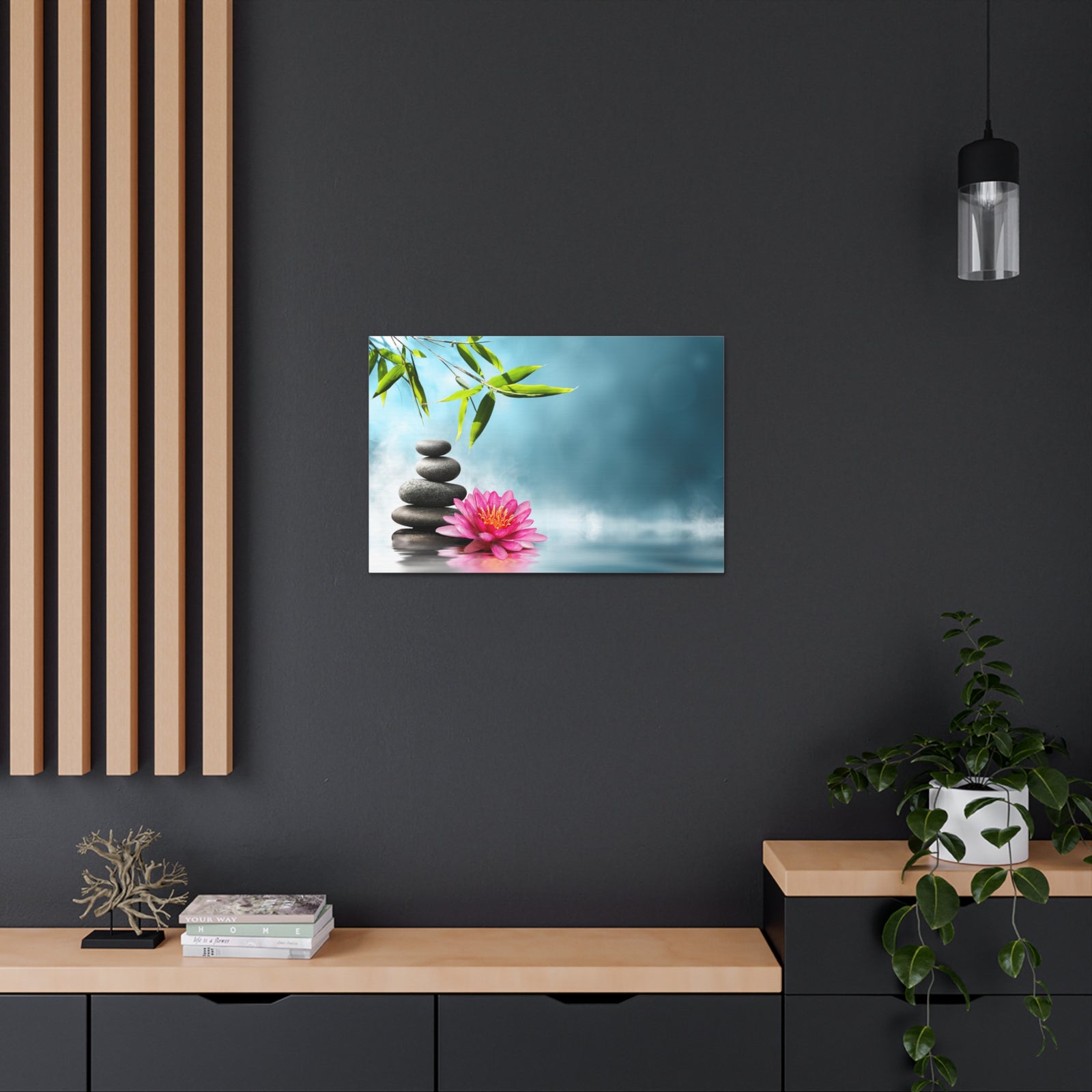 Waterlily with Stones Forest Floral Nature Photography Canvas Wall Art for Home Decor Ready-to-Hang-Express Your Love Gifts