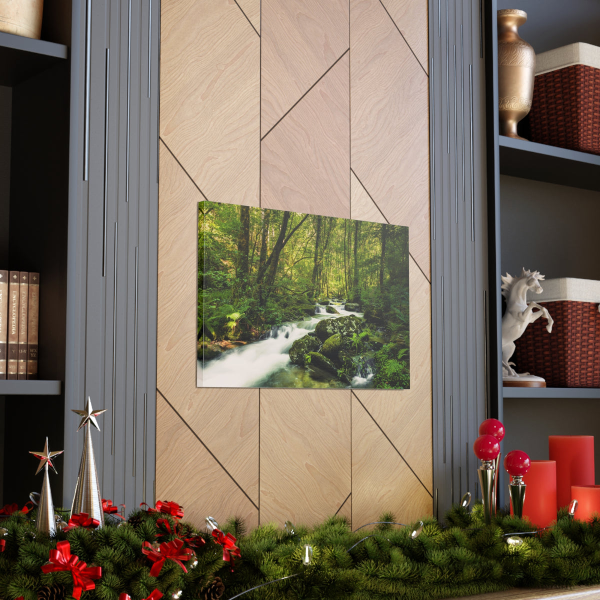 Green Forest River Nature Wilderness Photography Canvas Wall Art for Home Decor Ready-to-Hang-Express Your Love Gifts