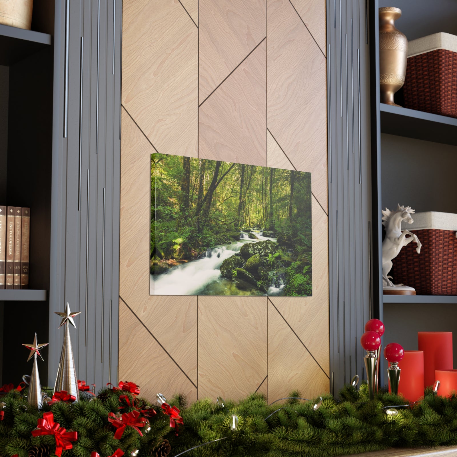 Green Forest River Nature Wilderness Photography Canvas Wall Art for Home Decor Ready-to-Hang-Express Your Love Gifts