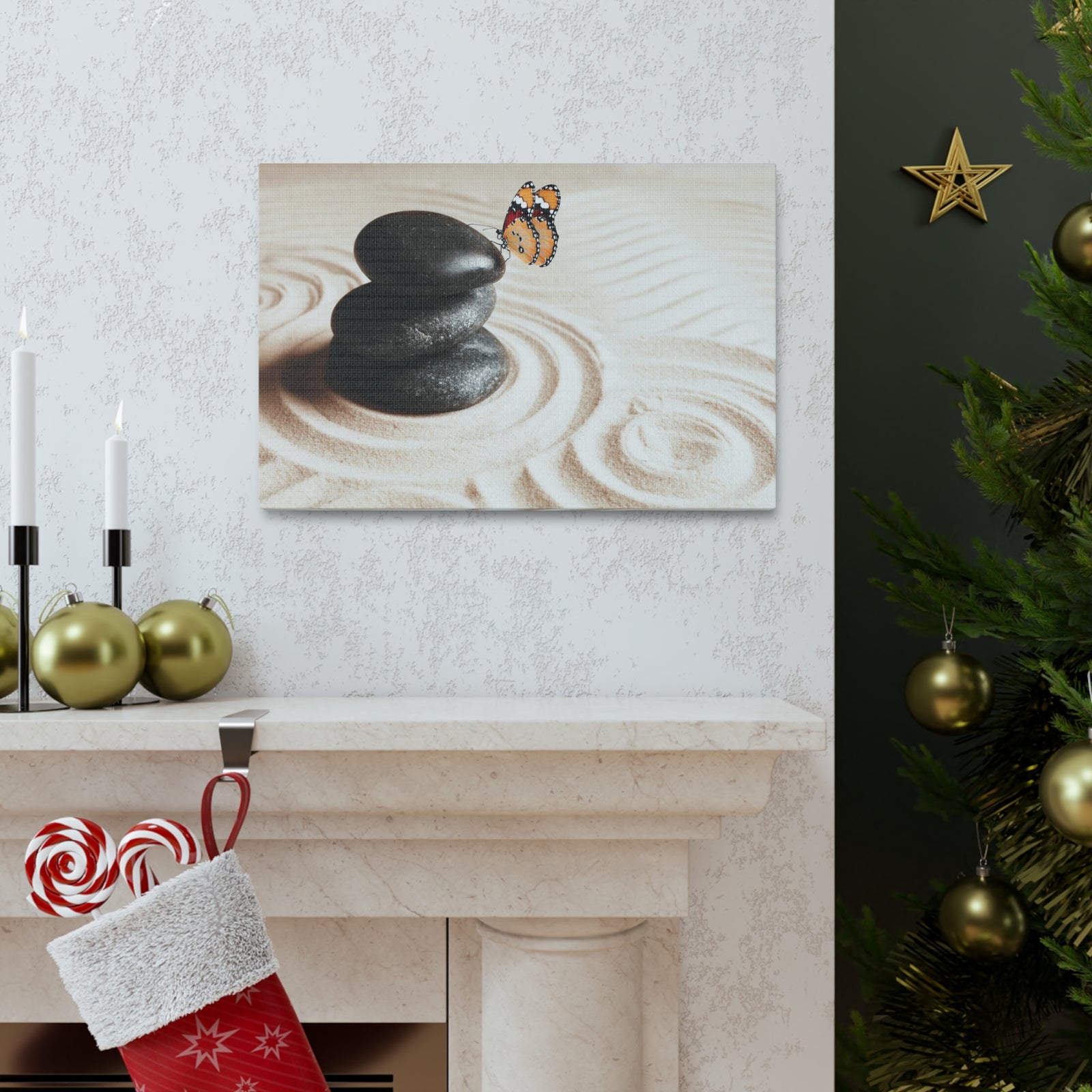 Stones on Sand Forest Floral Nature Photography Canvas Wall Art for Home Decor Ready-to-Hang-Express Your Love Gifts