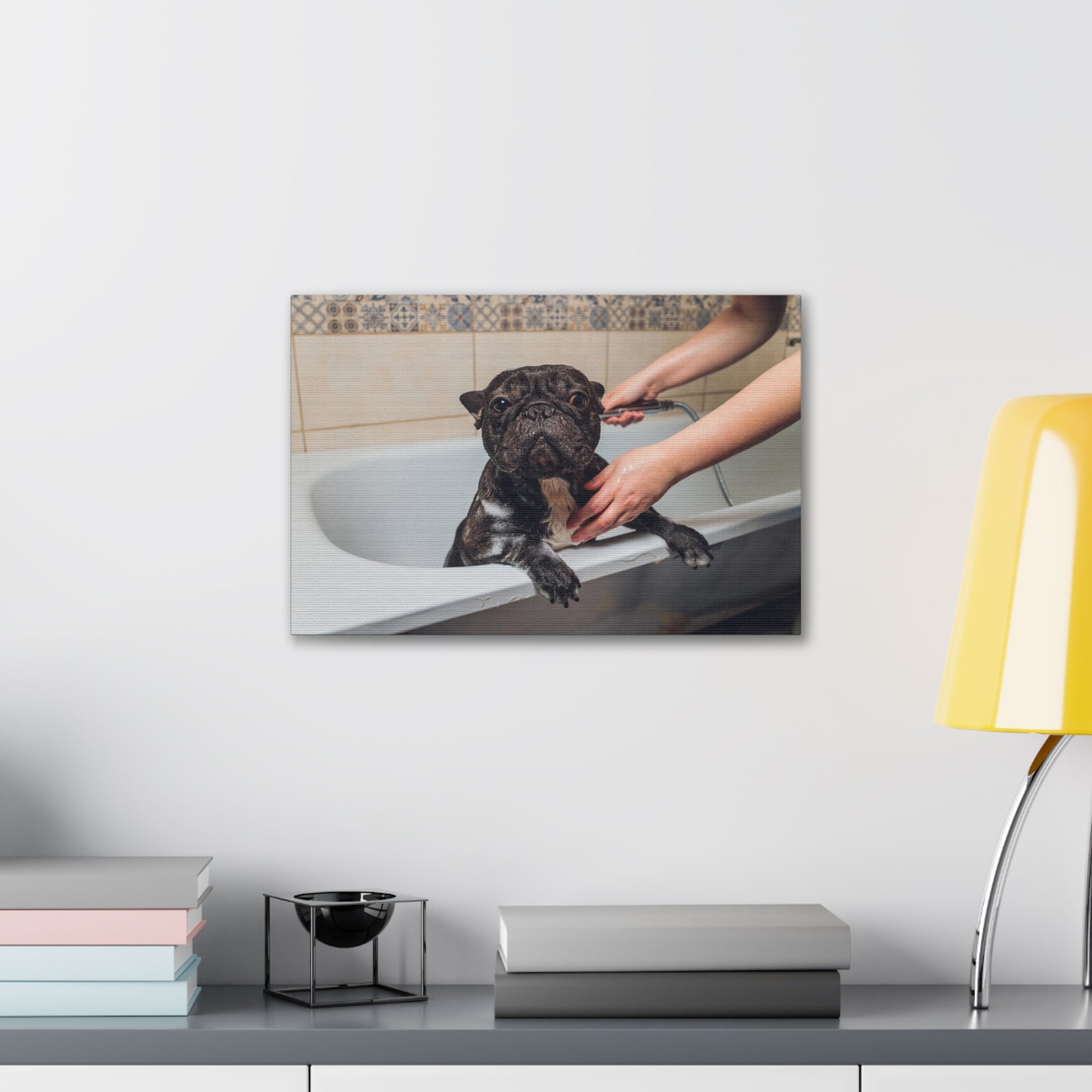 Cute French Bulldog Bath Canvas Wall Art for Home Decor Ready-to-Hang-Express Your Love Gifts
