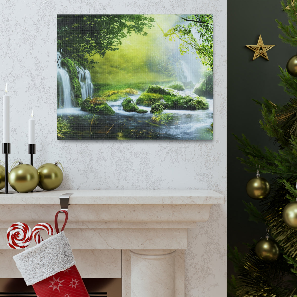 Tropical Forest Falls Nature Wilderness Photography Canvas Wall Art for Home Decor Ready-to-Hang-Express Your Love Gifts