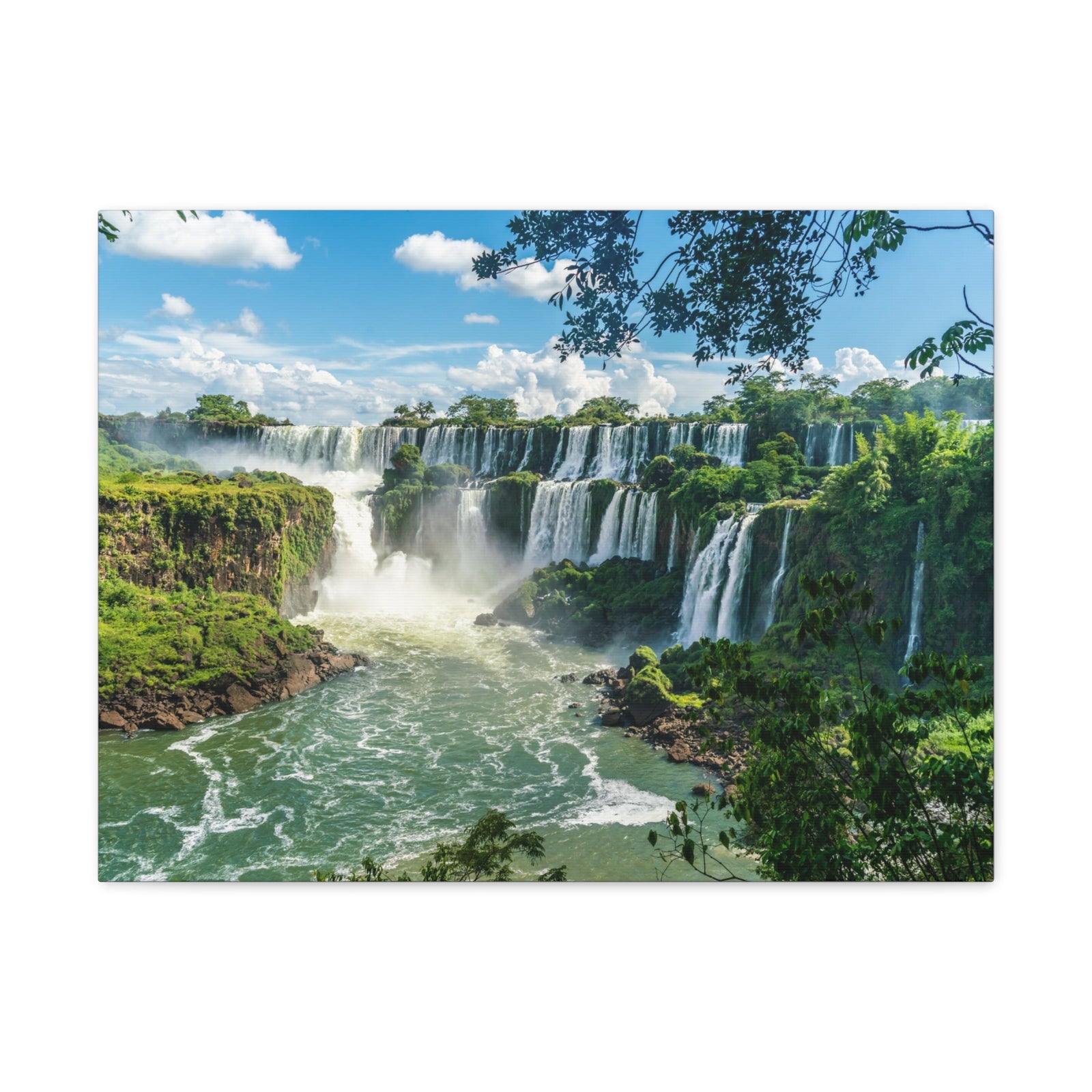 Green Jungle Cascading Waterfall Nature Wilderness Photography Canvas Wall Art for Home Decor Ready-to-Hang-Express Your Love Gifts