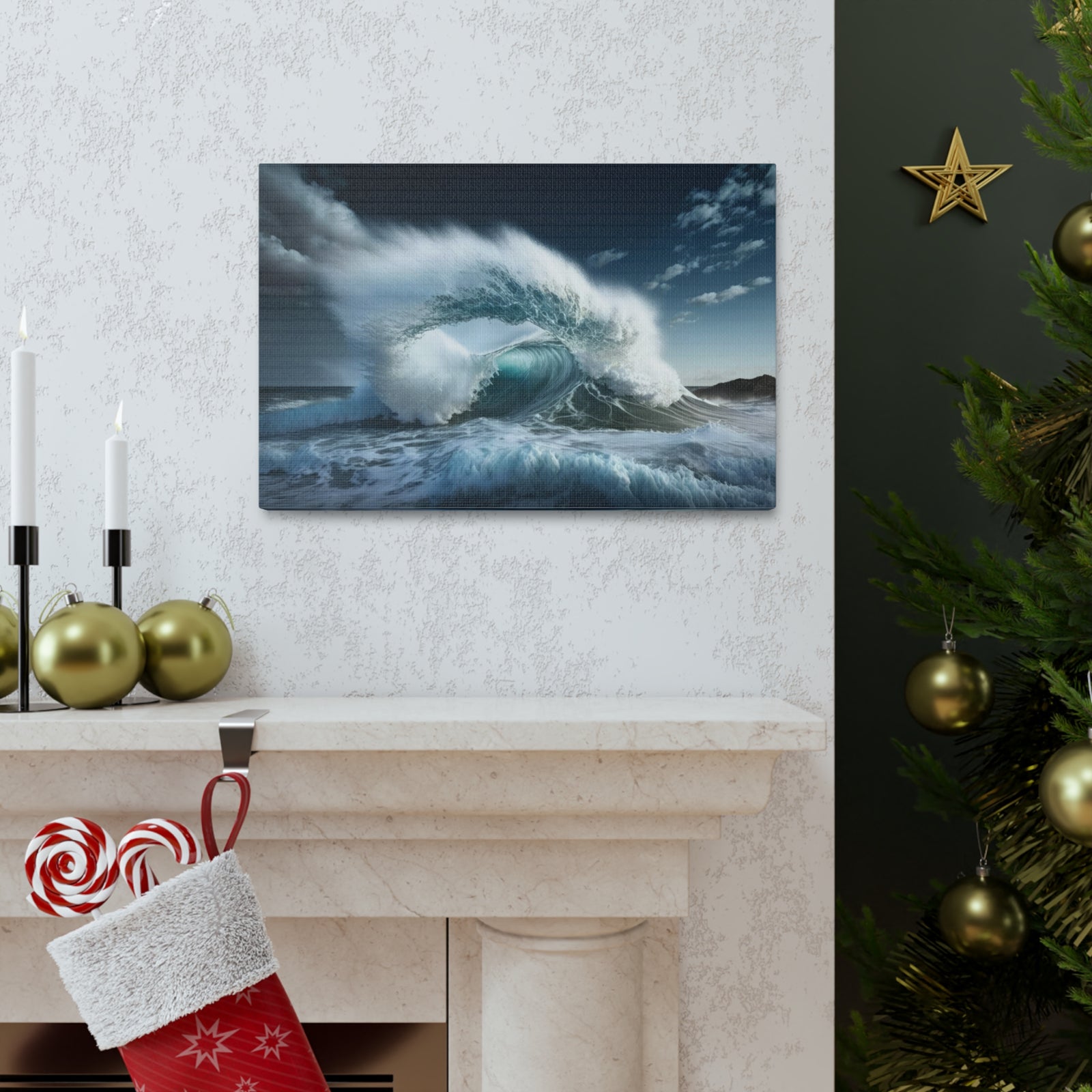 High Waves Against Blue Sky Ocean Canvas Wall Art for Home Decor Ready-to-Hang-Express Your Love Gifts