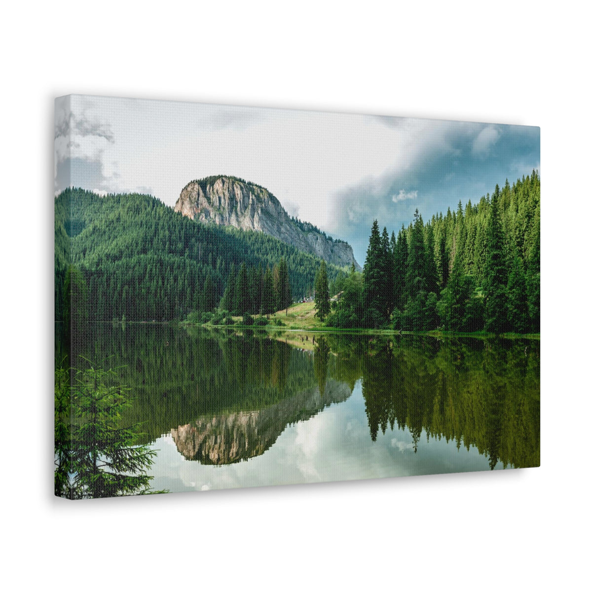 Green Forest With Lake Reflection Nature Wilderness Photography Canvas Wall Art for Home Decor Ready-to-Hang-Express Your Love Gifts