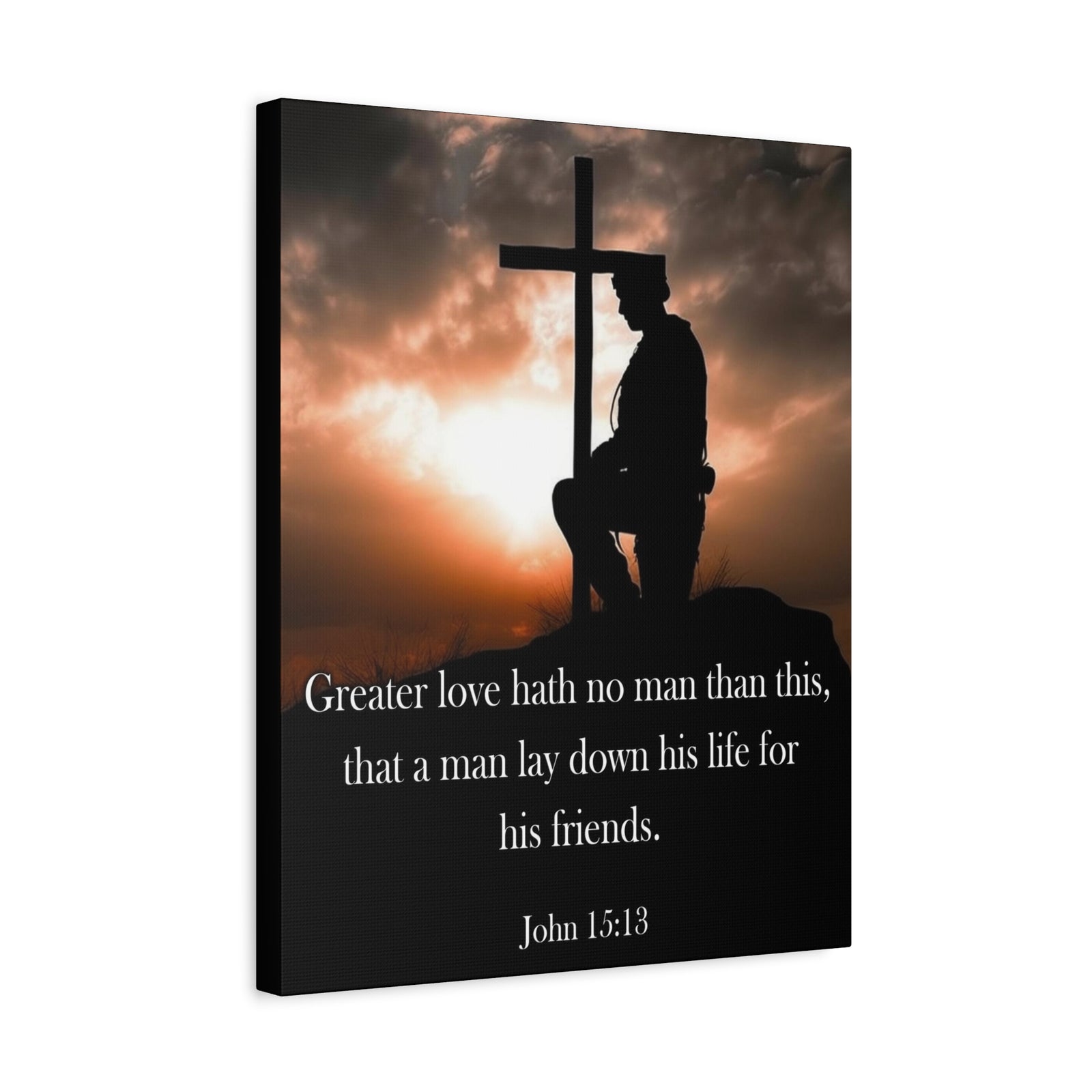 Scripture Walls John 15:13 Greater Love Soldier at Cross Christian Wall Art Print Ready to Hang Unframed-Express Your Love Gifts