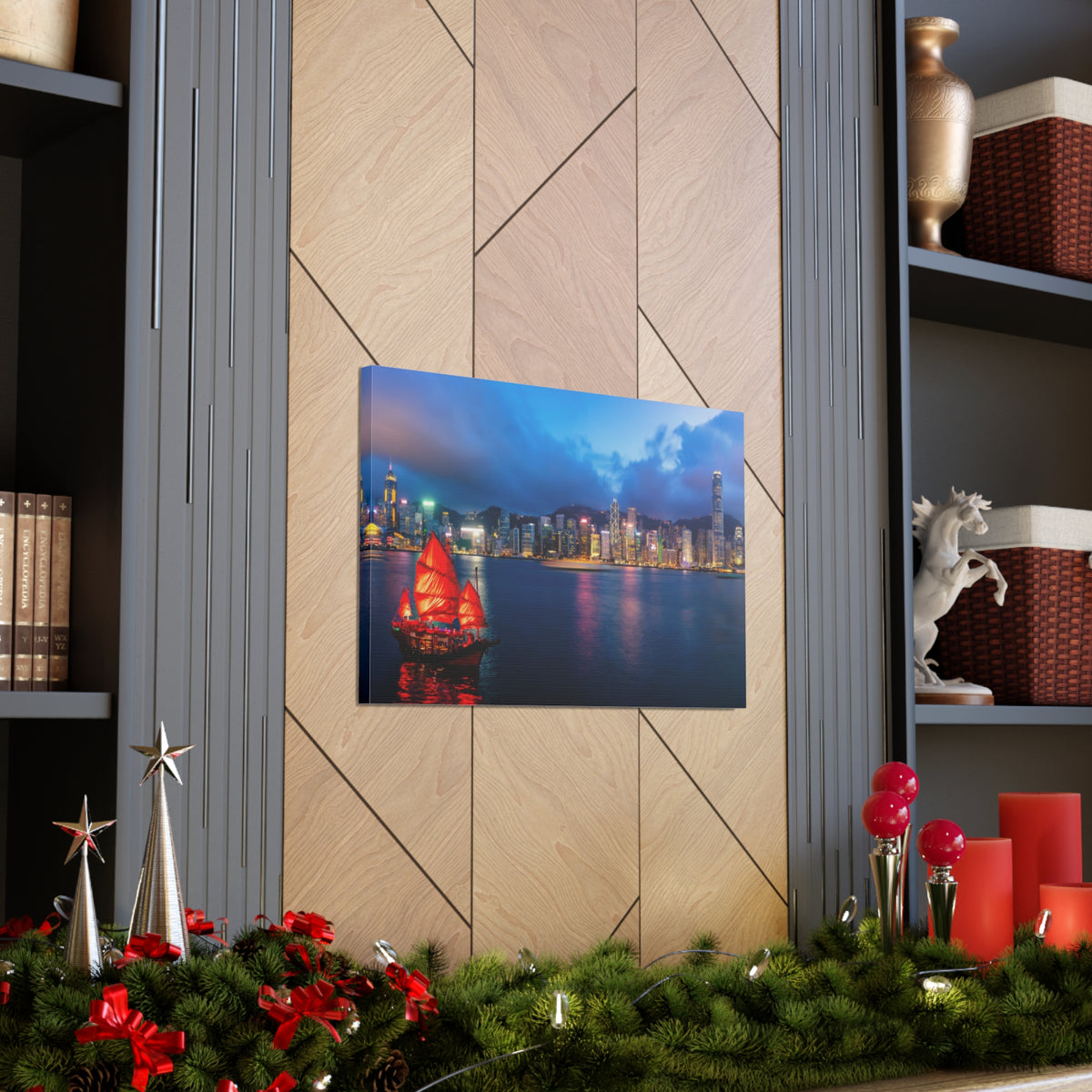 Hong Kong Night Skyline Canvas Artwork High-Quality Breathtaking Stunning Cityscape for Home Decor Ready to Hang-Express Your Love Gifts