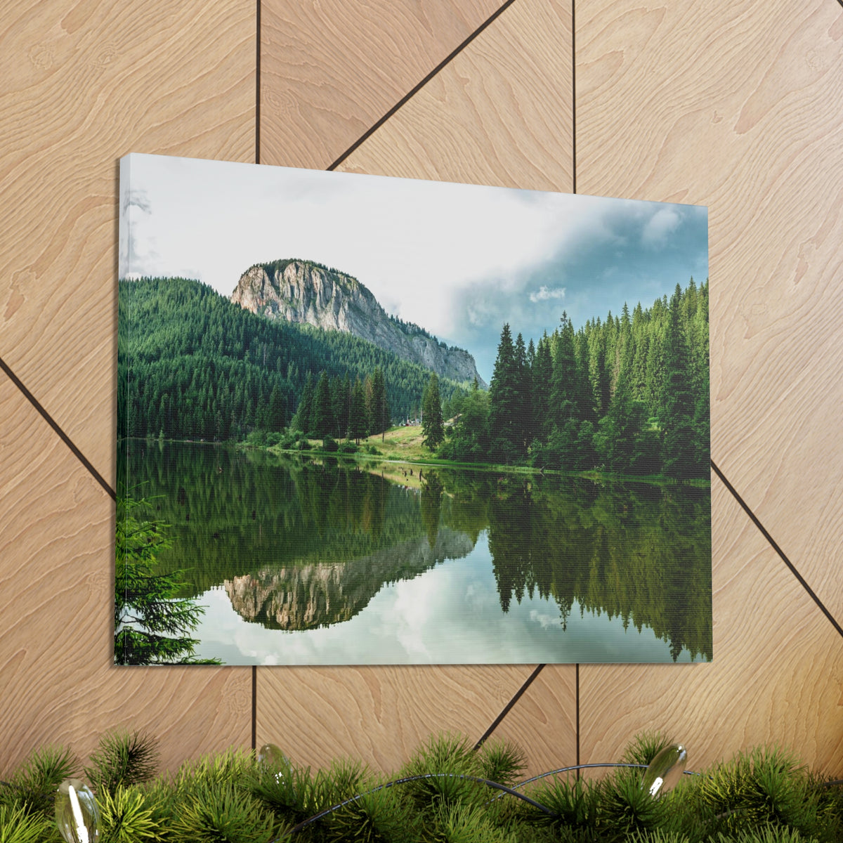 Green Forest With Lake Reflection Nature Wilderness Photography Canvas Wall Art for Home Decor Ready-to-Hang-Express Your Love Gifts