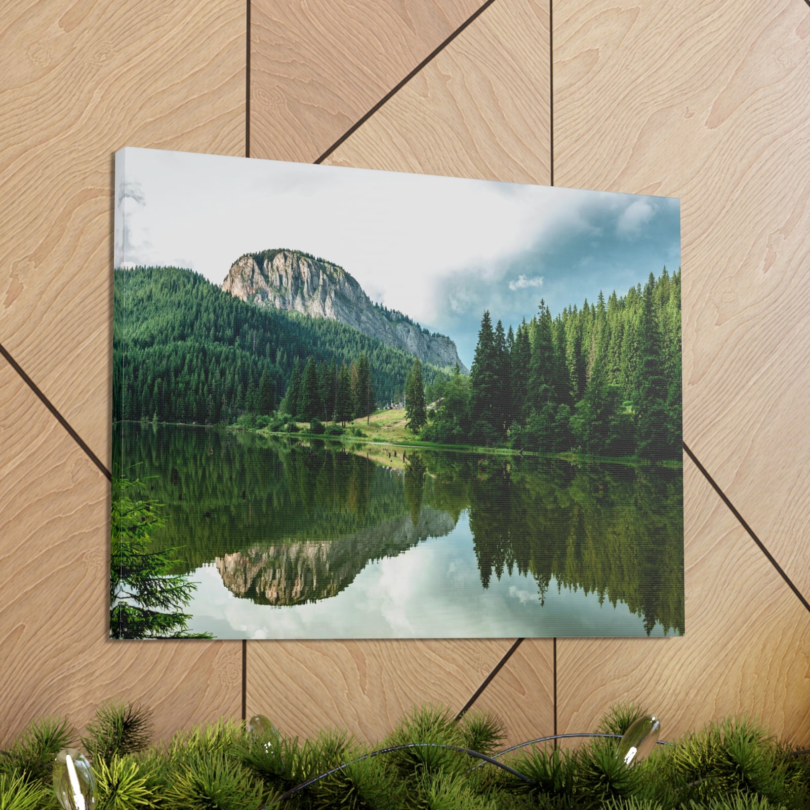 Green Forest With Lake Reflection Nature Wilderness Photography Canvas Wall Art for Home Decor Ready-to-Hang-Express Your Love Gifts