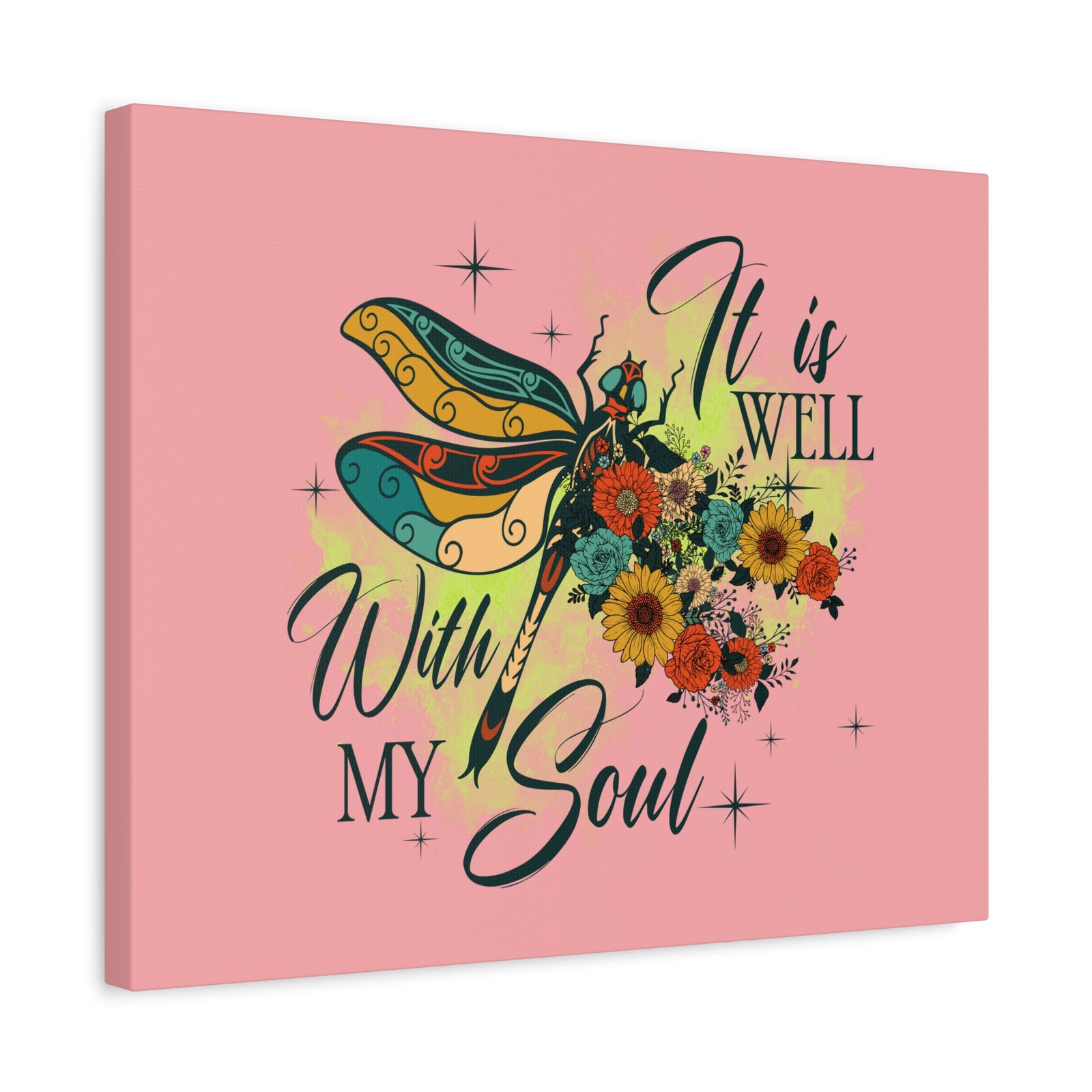 Scripture Canvas It Is Well Psalm 42:7 Dragonfly Green Christian Wall Art Bible Verse Print Ready to Hang-Express Your Love Gifts